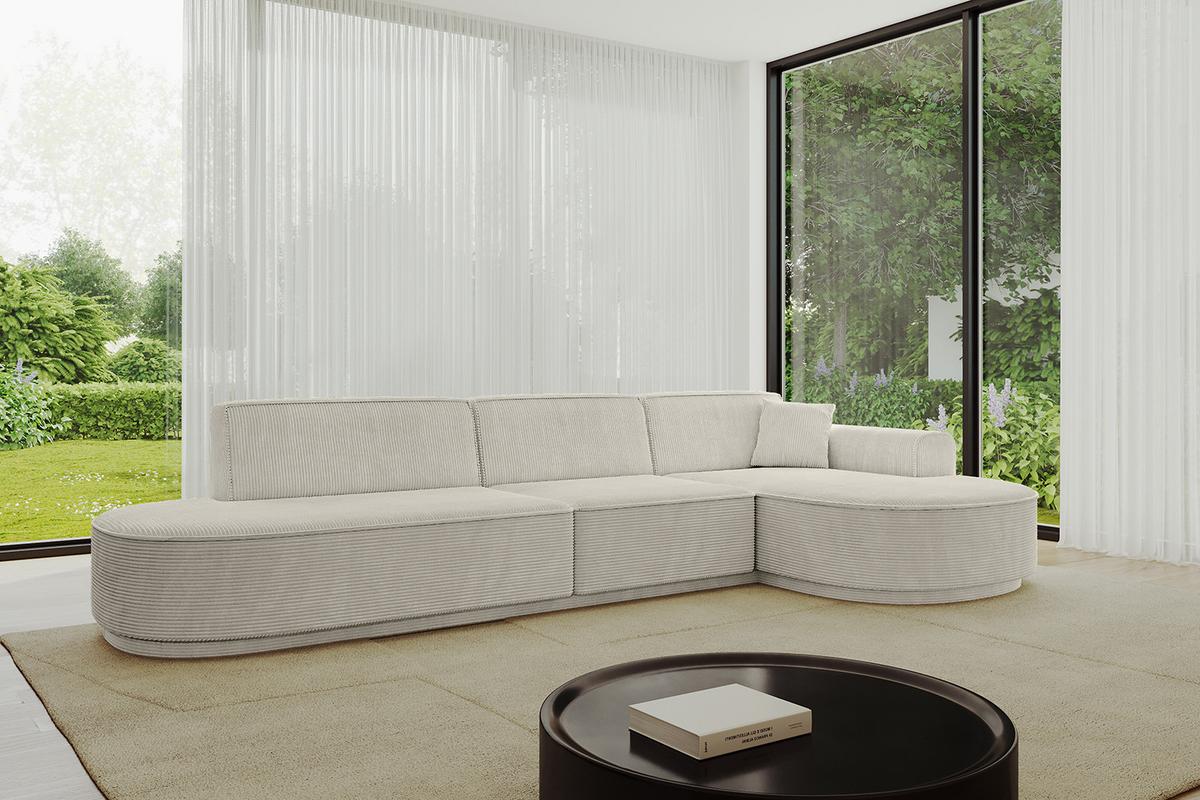 ECKSOFA Ottomane Rechts MARI-L2-v3 - 328x171x83 cm Creme Cord - Hellgrau/Creme, Holzwerkstoff/Kunststoff (171/328cm) - ALTDECOR
