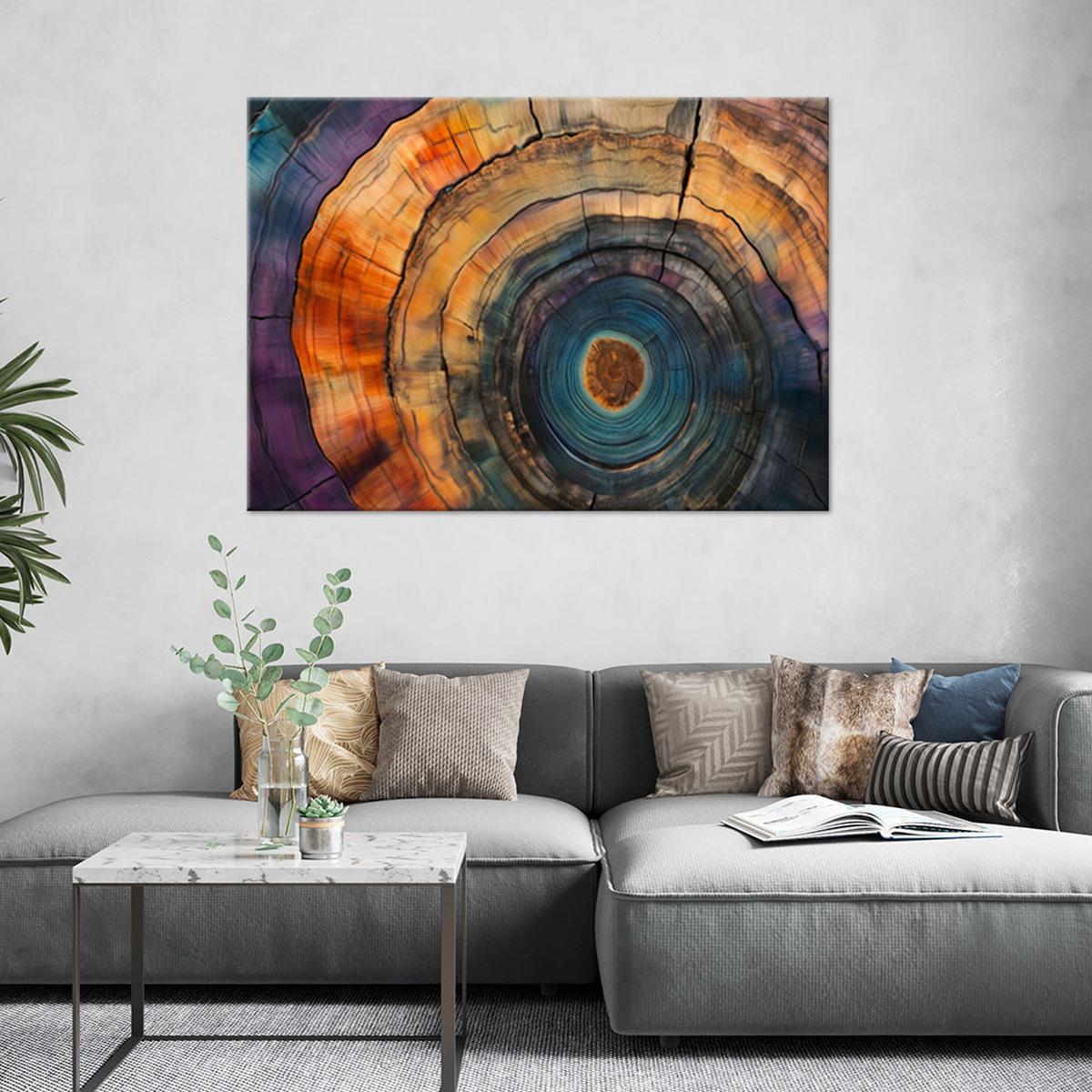 LEINWANDBILD Bunte Baumringe Abstraktion 100x70cm - Multicolor, Textil (100/70cm) - Feeby