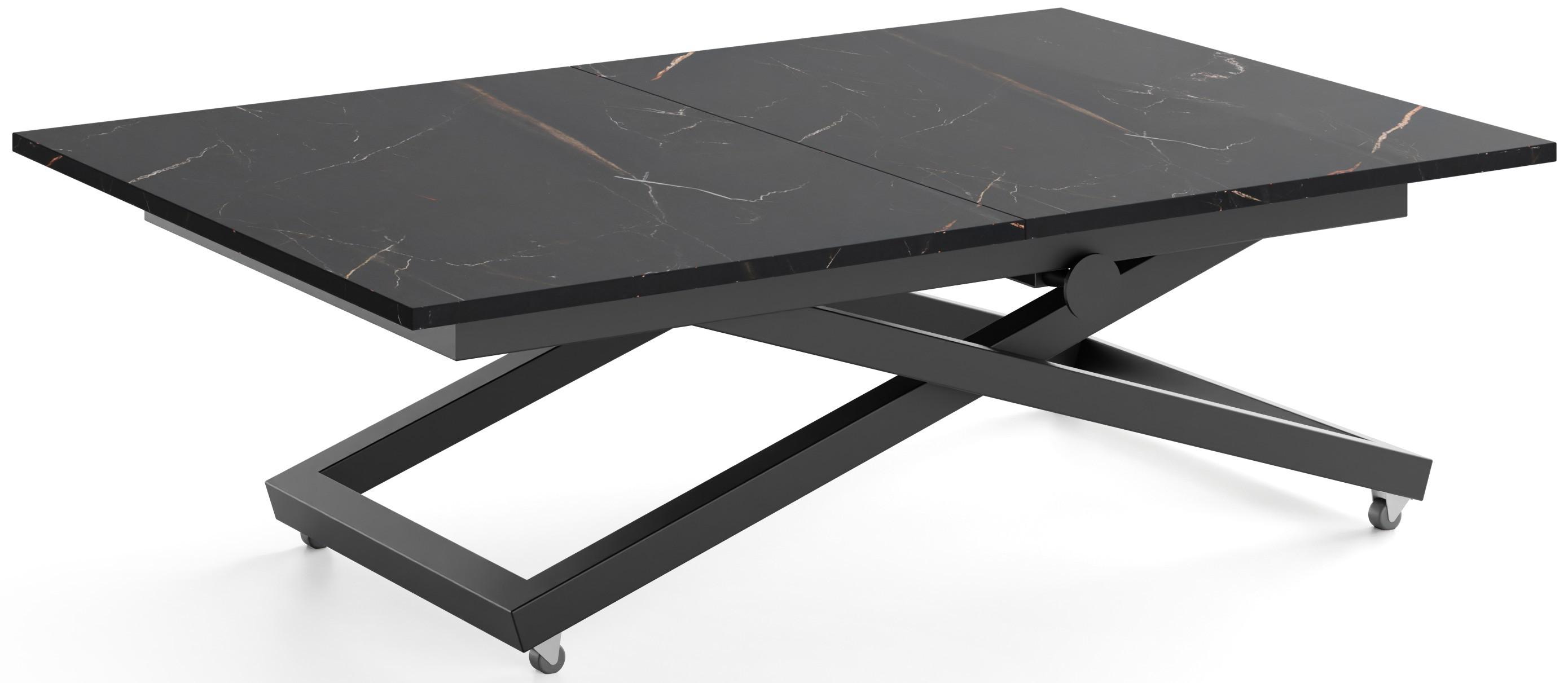 COUCHTISCH Axen höhenverstellbar ausziehbar, Schwarz Marmor Kupfer 120-160/80/38-75 cm - Schwarz/Kupferfarben, Holzwerkstoff/Metall (80/160/75cm) - WFL GROUP