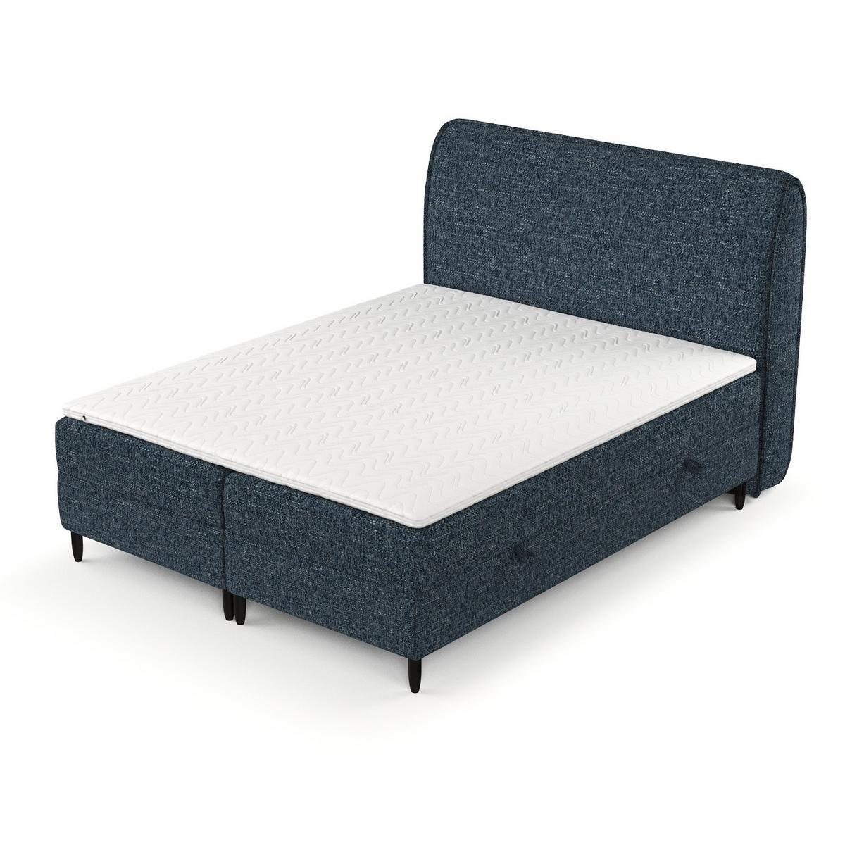 BOXBETT Lunaro 160/200 cm Marineblau im Modesto Stoff - Schwarz/Dunkelblau, Holz/Holzwerkstoff (160/200cm) - AltaBeds
