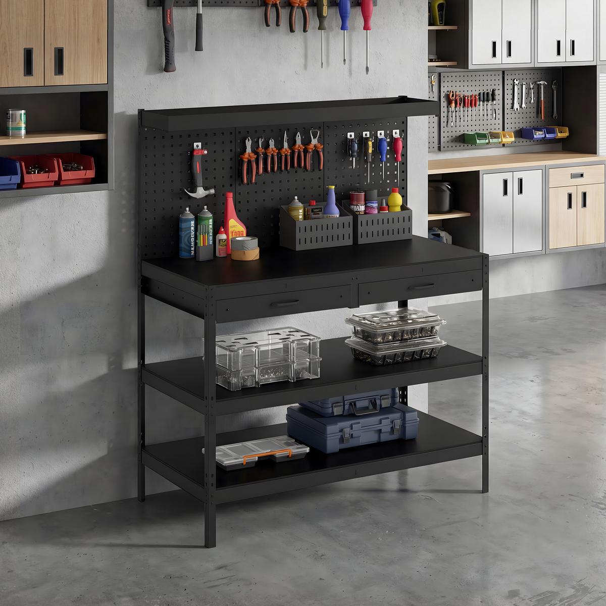WERKBANK Stahl MDF Schwarz - Schwarz, Metall (61/156/122cm) - HOMCOM