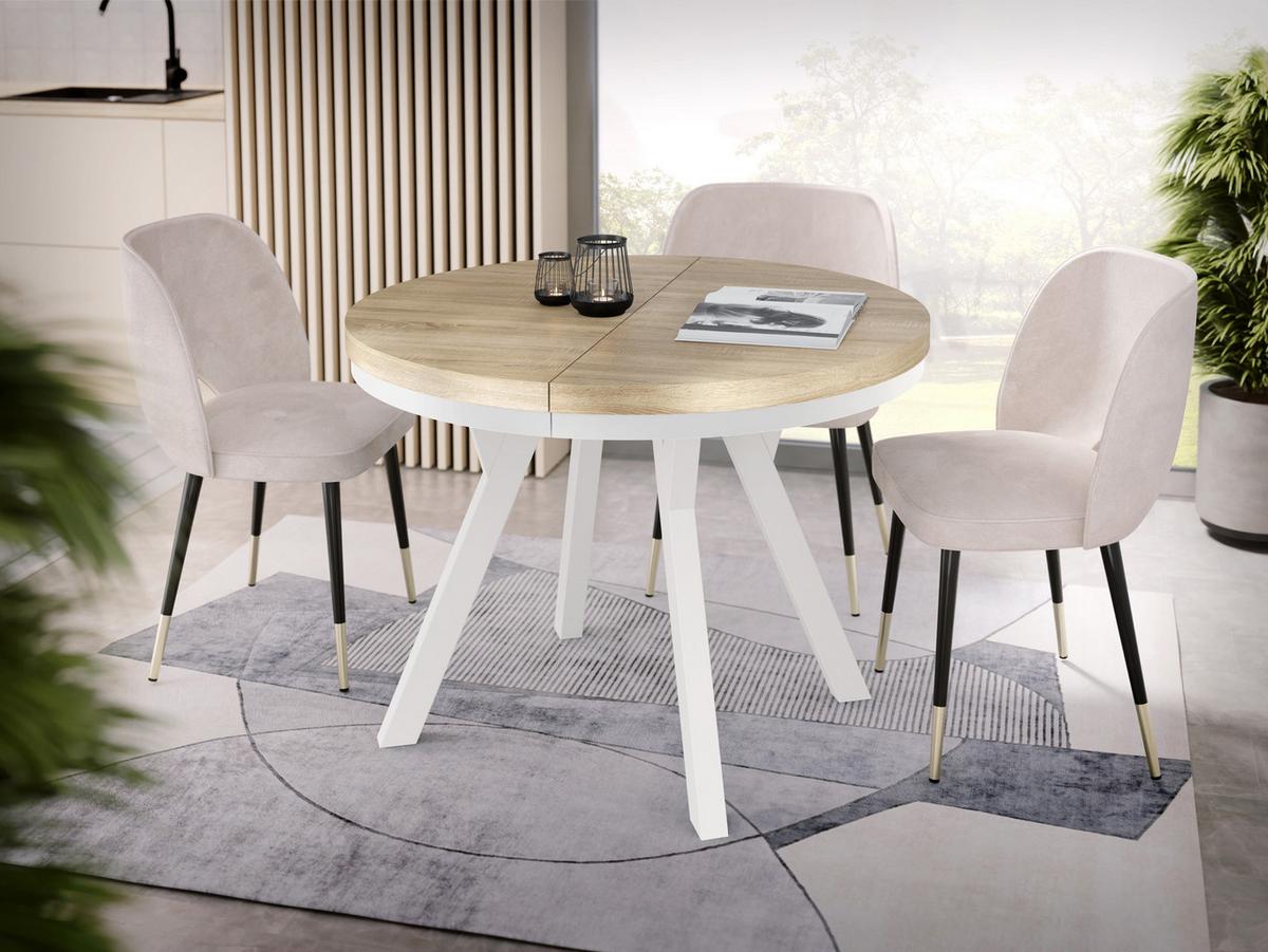 ESSTISCH Lume Weiß runder ausziehbarer, Sonoma Eiche 100-150/100/76 cm - Weiß/Sonoma Eiche, Holz/Holzwerkstoff (100/150/76cm) - WFL GROUP