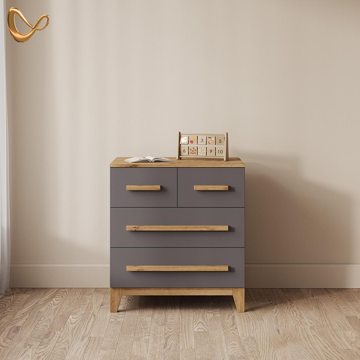 KOMMODE Mailo Grau/Artisan 80 x 88 cm mit 4 Schubladen - Eiche Artisan/Grau, Holzwerkstoff (80/88/53.4cm) - Livinity®