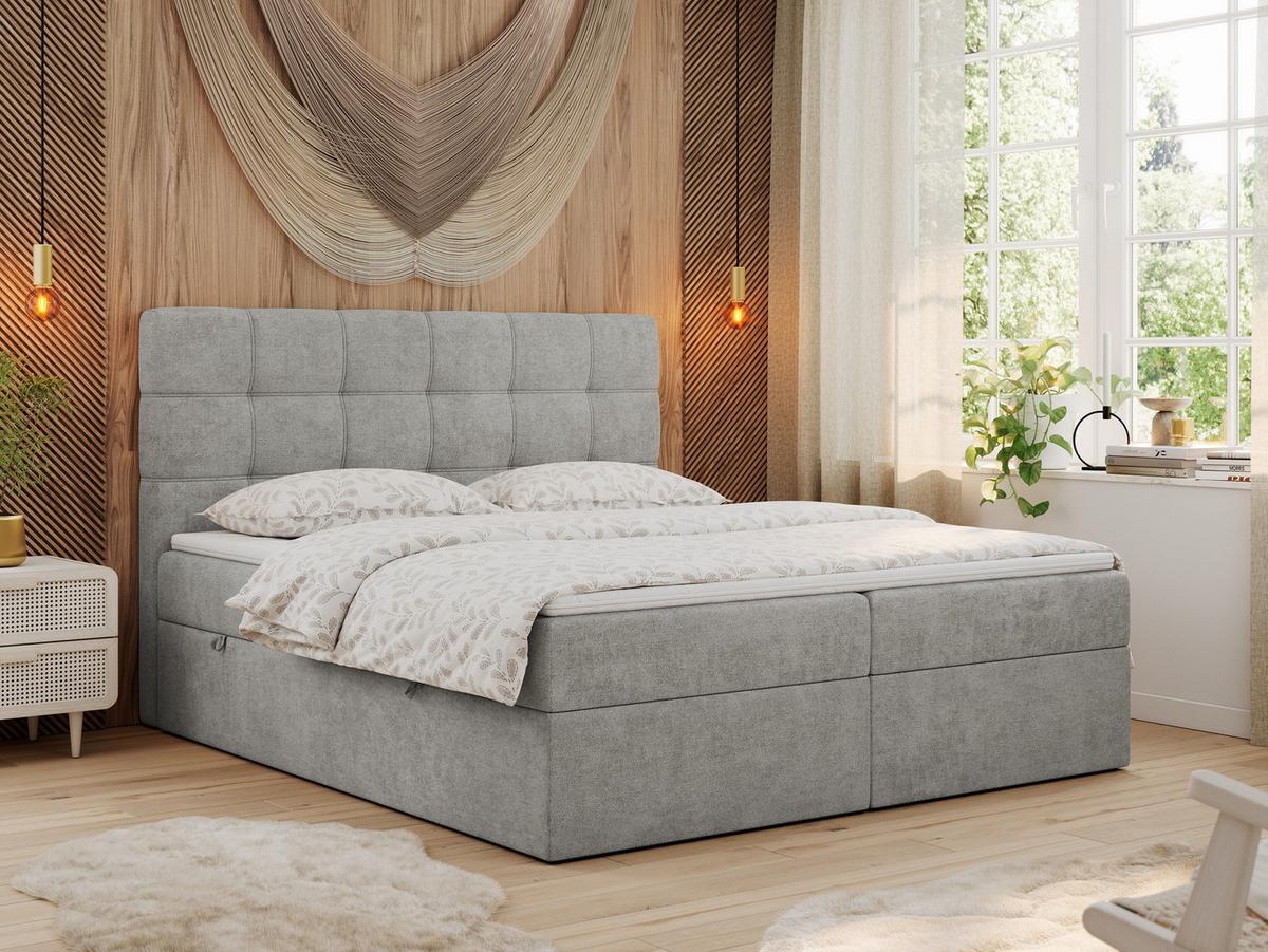 BOXBETT ERNI 140/200 - Hellgrau Strukture - H4 - Hellgrau, Holz/Textil (140/200cm) - MKS