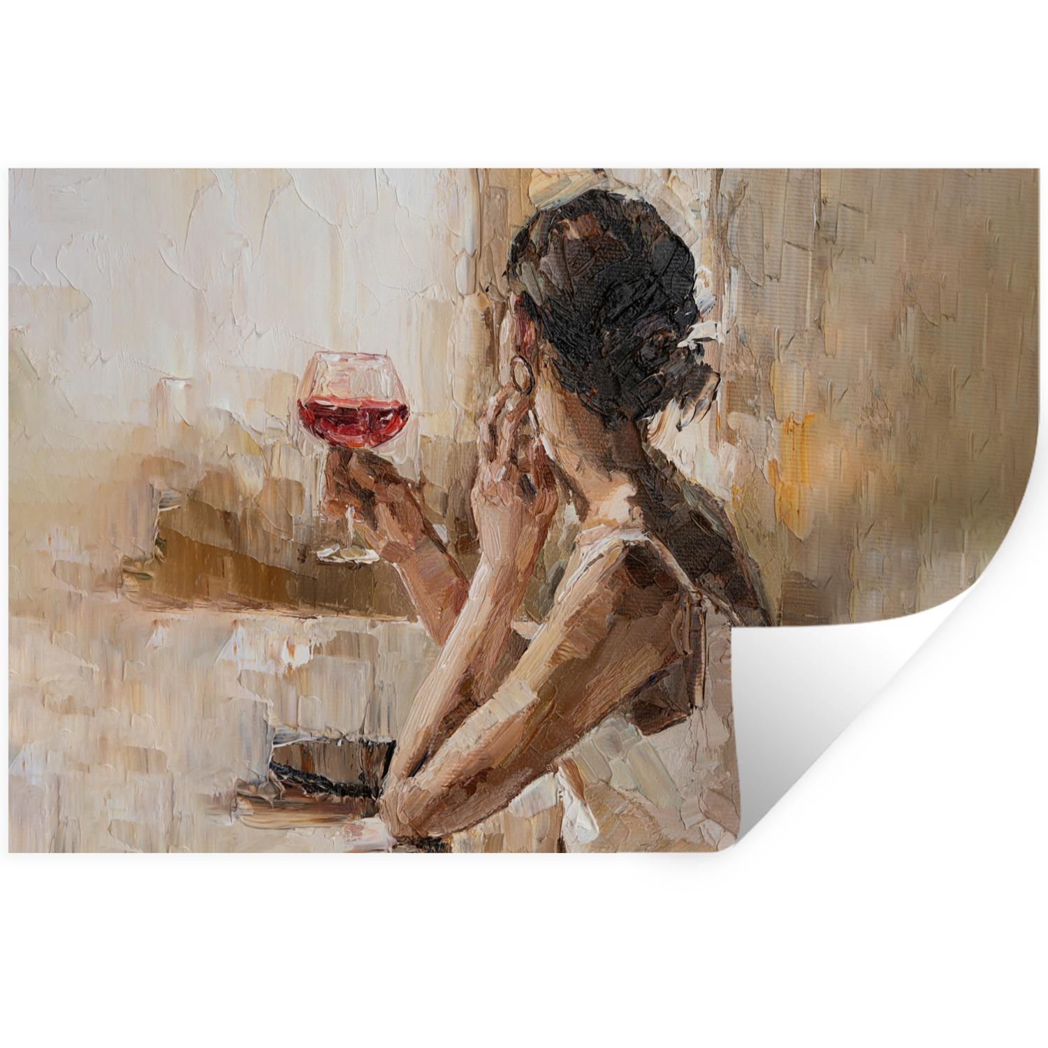 WANDTATTOO Ölgemälde - Frau - Wein Deko Wohnzimmer 60x40 cm - Hellbraun, Kunststoff (60/40/0.1cm) - MuchoWow