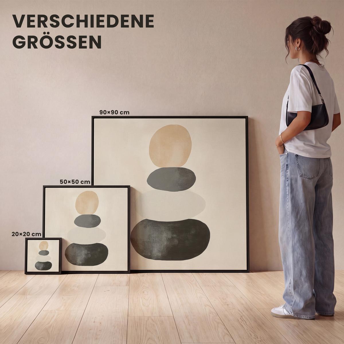 LEINWAND Bilder mit Rahmen - Japandi - Wabi sabi - Beige - 20x20 - Taupe, Textil (20/20cm) - MuchoWow