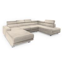 WOHNLANDSCHAFT SIENA R-S Creme Velours-Stoff mit Schlaffunktion - Silberfarben/Creme, Holz/Textil (335/89/190cm) - MASSENO