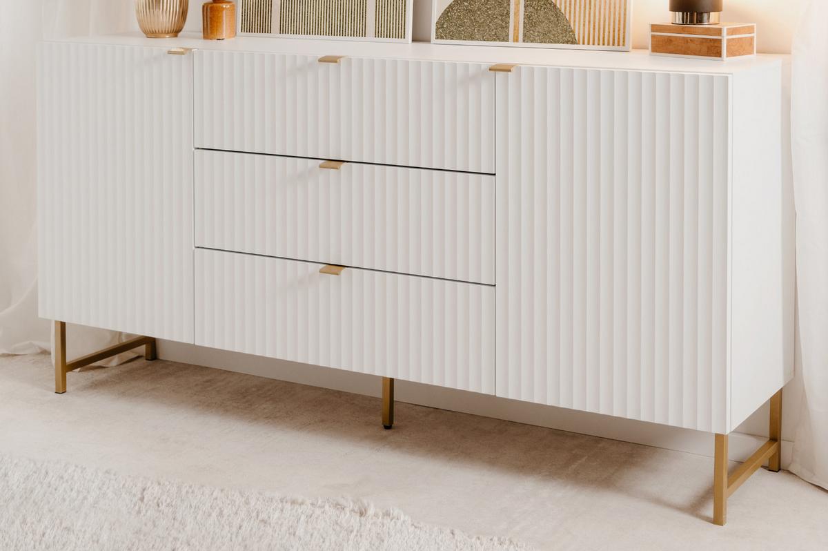SIDEBOARD weiß, Gold 179 cm, Kommode mit Soft-Close und 3D-Struktur - Goldfarben/Weiß, Holzwerkstoff/Metall (179/90/41cm) - Furn.Design