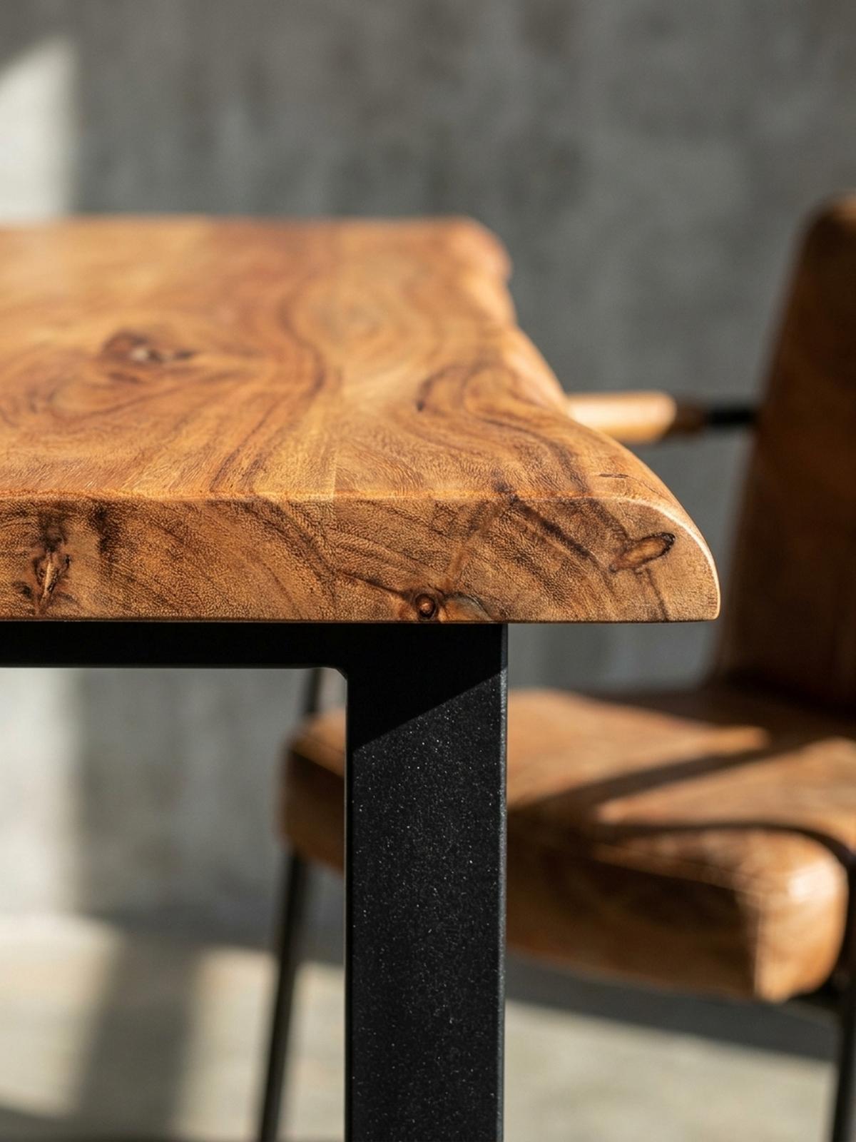 SCHREIBTISCH – Massivholz Akazie, 118x41 cm, Live-Edge Design, schmal - Schwarz/Braun, Holz/Metall (41/118/76cm) - KADIMA DESIGN