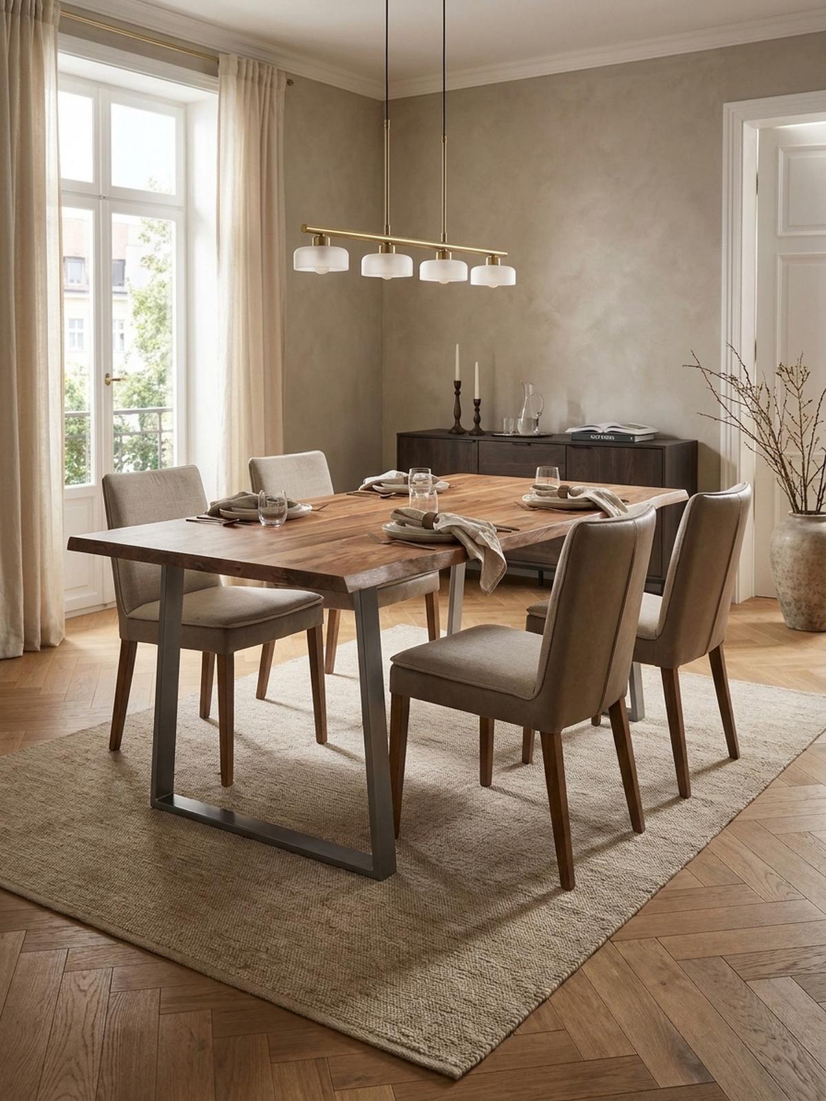 ESSTISCH Massivholz Baumkante Metallgestell Handgefertigt TARN, Goldbraun-Chrom 180x90x76 cm - Chromfarben/Braun, Holz/Metall (90/180/76cm) - KADIMA DESIGN