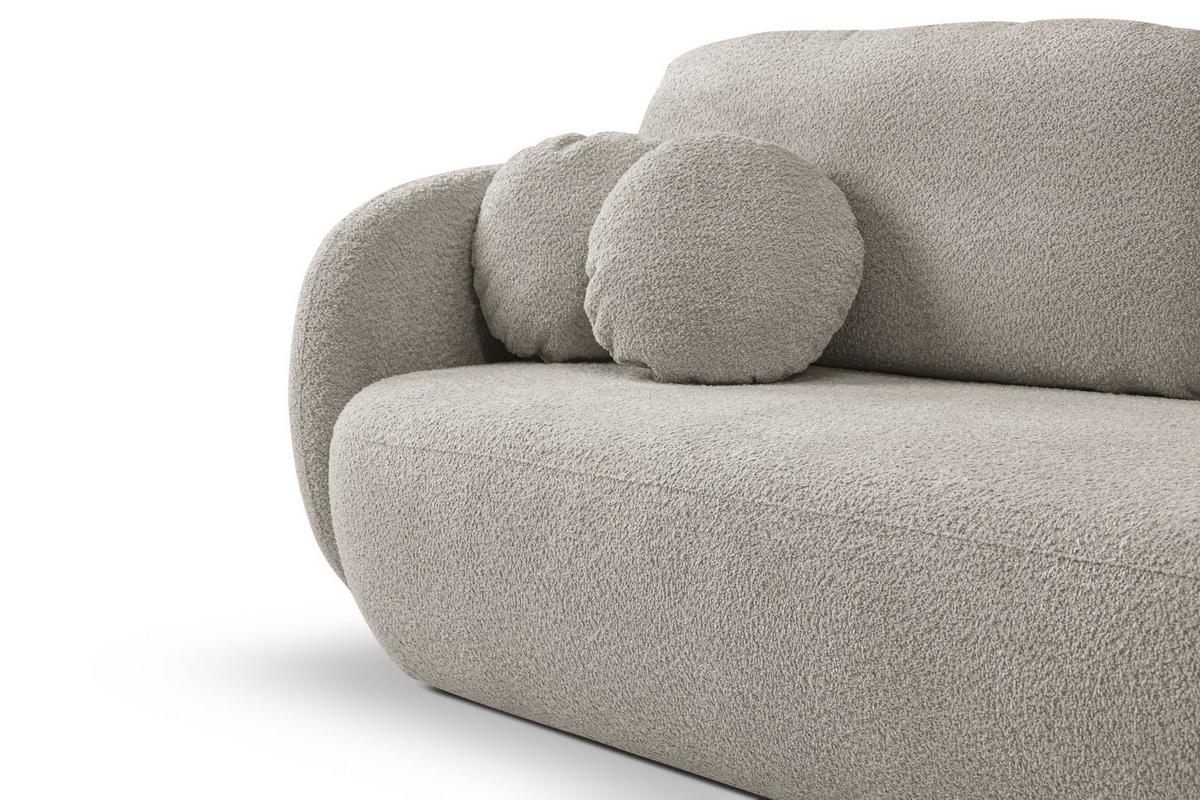 BETTSOFA AMICO Grau Bucle-Stoff mit Schlaffunktion - Grau, Holz (238/86.5/101cm) - MASSENO