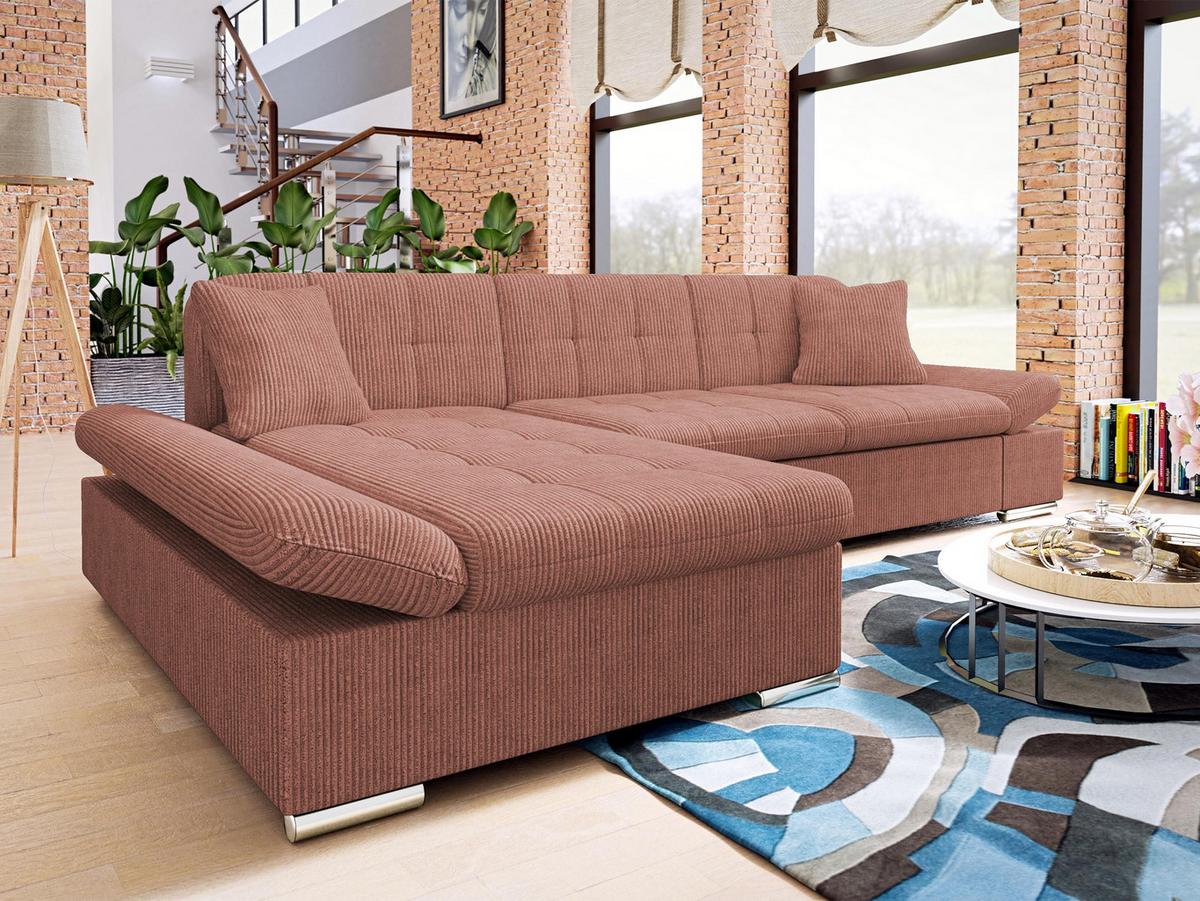 ECKSOFA Montana Cord, Seite: Links - Dunkelrosa, Holz/Textil (278/161cm) - MIRJAN24