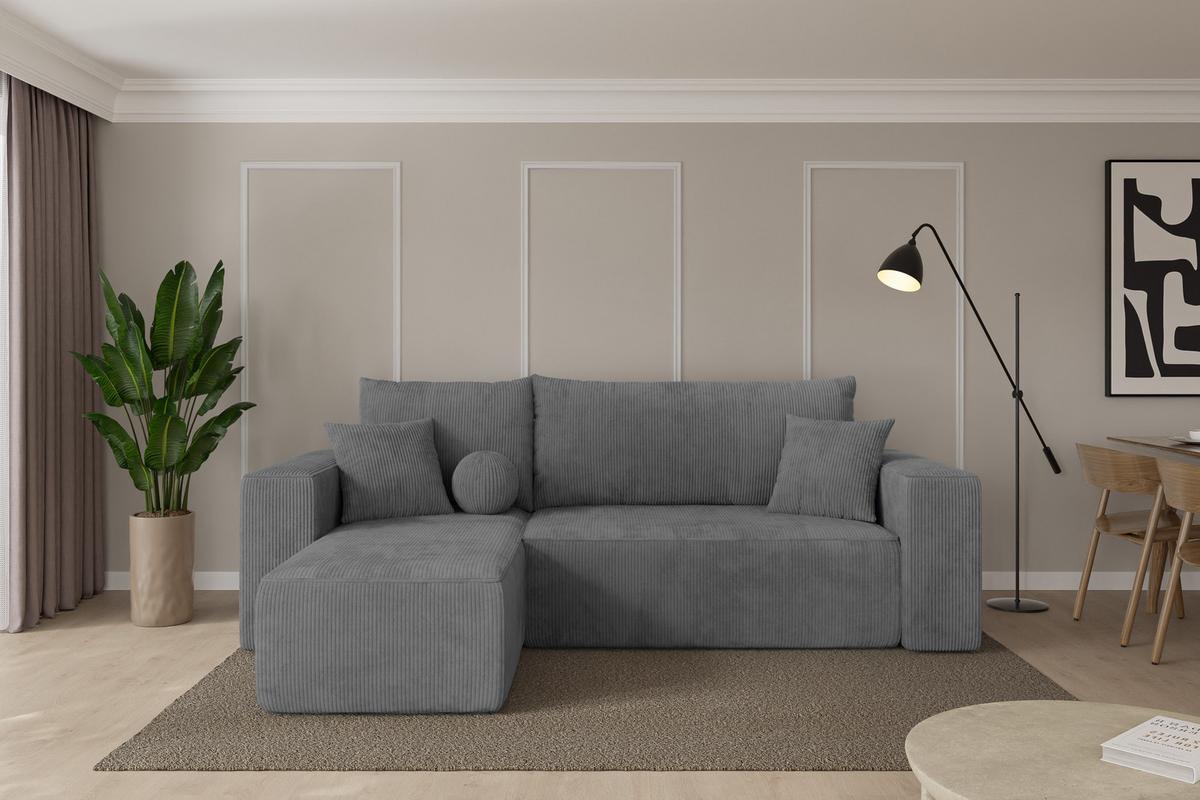 ECKSOFA mit Schlaffunktion Ottomane Links SENO-L 249x139x85 Dunkelgrau Cord - Dunkelgrau/Schwarz, Holzwerkstoff/Kunststoff (249/139cm) - ALTDECOR