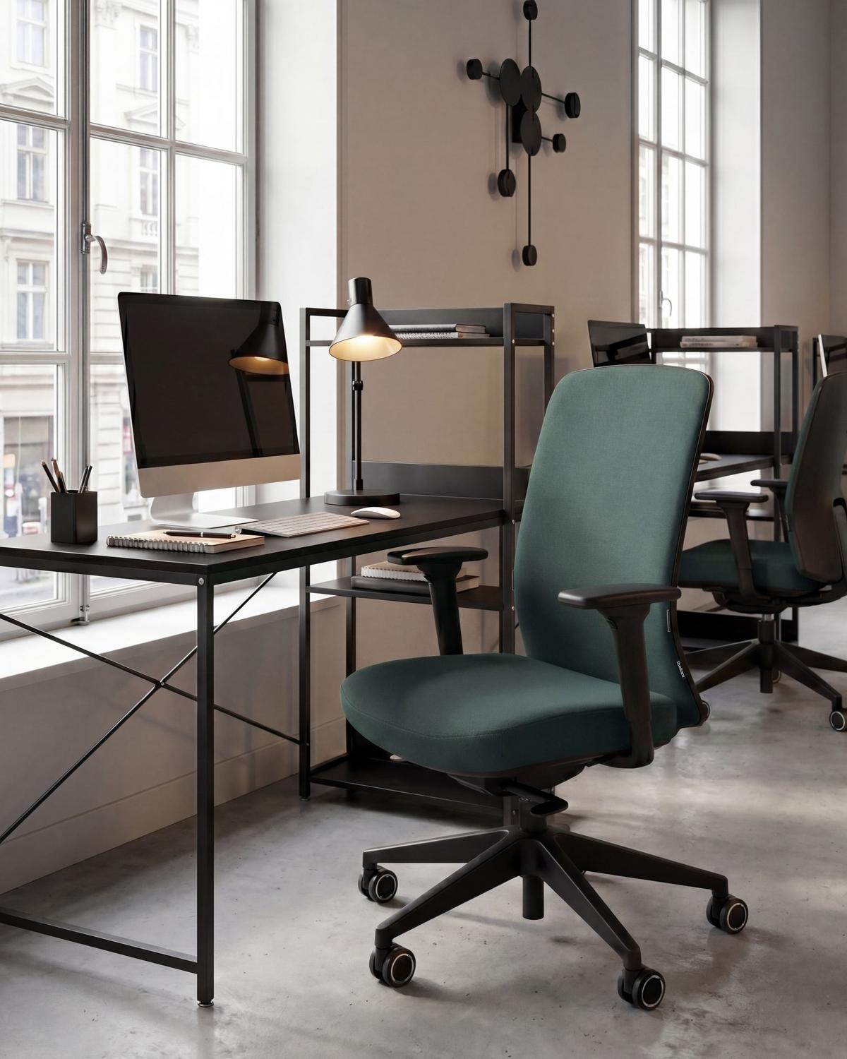 BÜROSTUHL Stoff Dunkelgrün Kamilon - Dunkelgrün/Schwarz, Textil (60/98/65cm) - Beliani