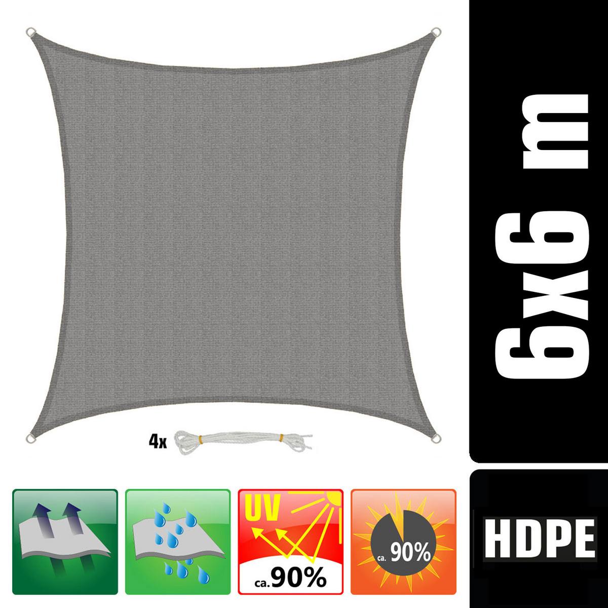 UV-SONNENSEGEL 6/6 m, Viereckig, Wasserdurchlässig, Grau - Grau, Kunststoff (600/600cm) - Amanka
