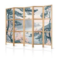 PARAVENT Japanischer 5-tlg 225x172 cm Berg Landschaft - Multicolor, Holz/Textil (225/172/3cm) - Muralo