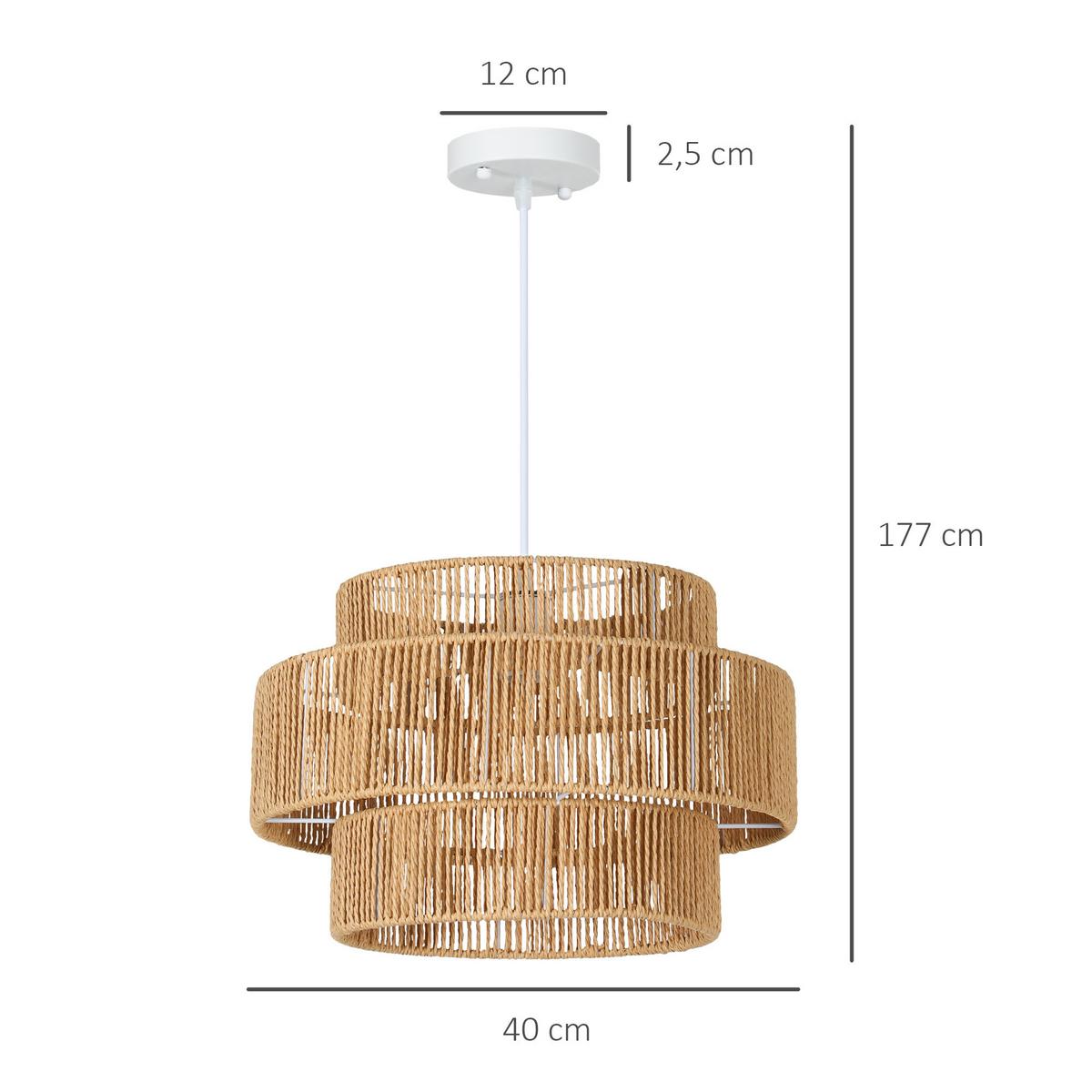 PENDELLEUCHTE Hängelampe mit E27 Fassung, Boho-Stil für Küche Hellbraun - Braun, Metall (40/40/177cm) - HOMCOM