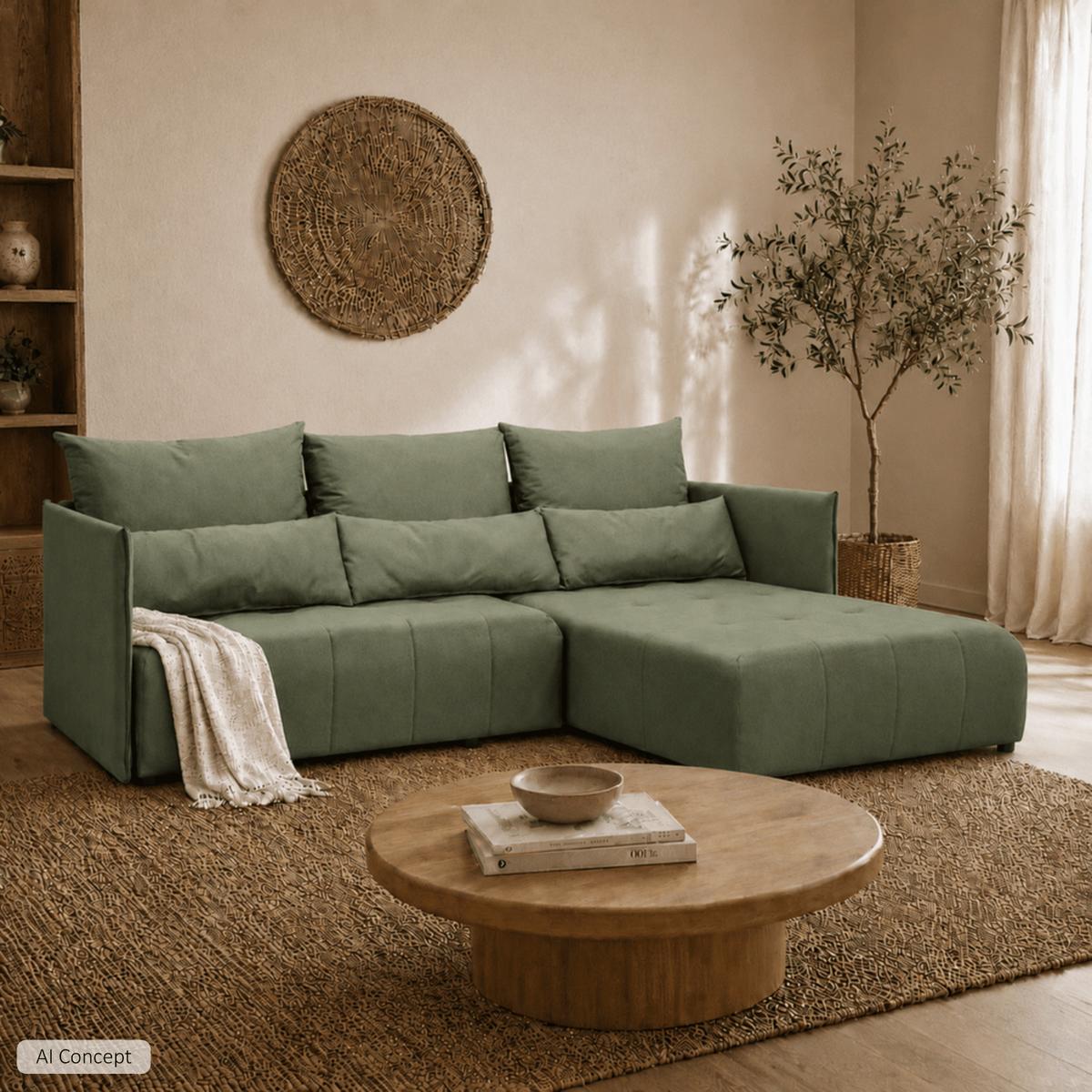 ECKSOFA APOLLO L mit Schlaffunktion und Bettkasten – rechte Seite - Grün, Textil (246/188cm) - Lookway