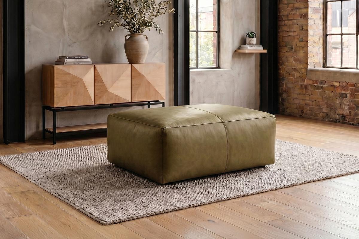 POLSTERHOCKER CELESTE Dunkelgrün Leder - Dunkelgrün, Leder/Kunststoff (120/48/80cm) - KAWOLA