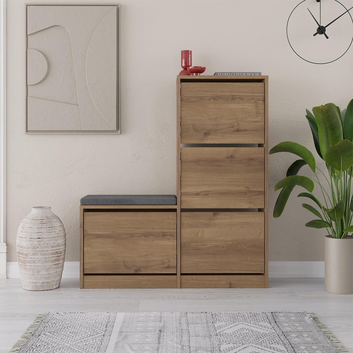 SCHUHSCHRANK 4 Türen L105 cm - Dude - Wildeiche, Holzwerkstoff (105/118.5/26cm) - Calicosy