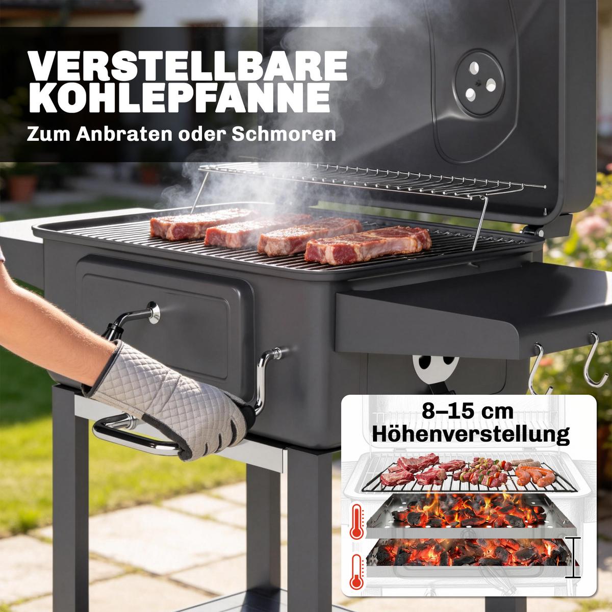 HOLZKOHLEGRILL Metall verzinkter Stahl Schwarz - Schwarz, Metall (63/101.5/112cm) - Outsunny