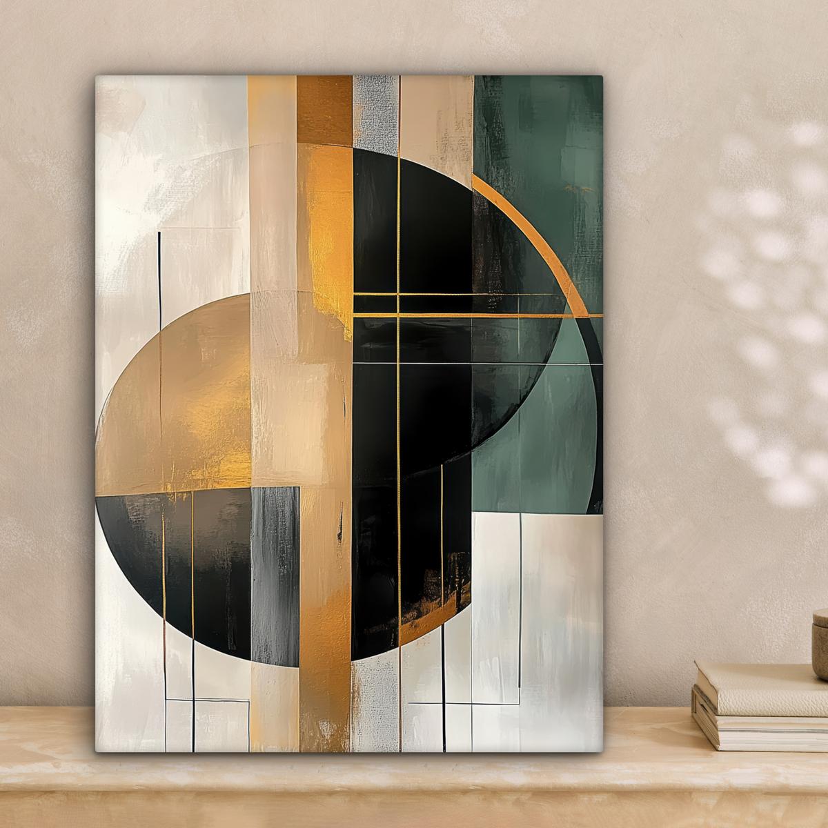 LEINWANDBILD Abstrakt - Gold - Bronze - Grün - Formen - Modern Room Decor 30x40 cm - Multicolor, Textil (30/40cm) - MuchoWow