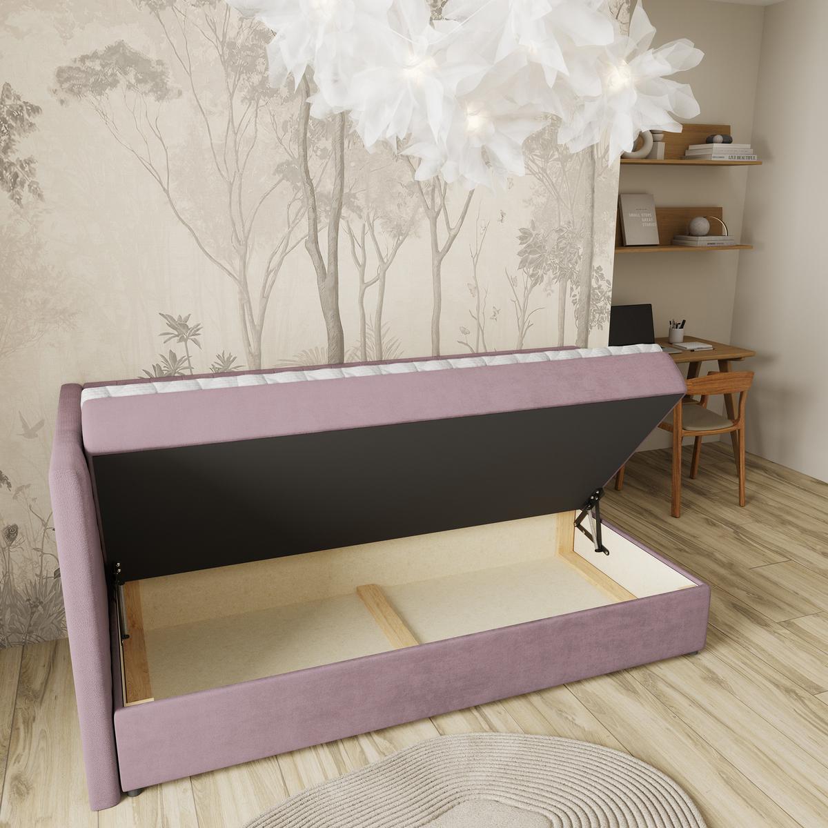 BOXBETT ARIS 90x200 cm mit Matratze und Topper, H2+H3 - Rosa - Rosa, Holz (90/200cm) - MASSENO