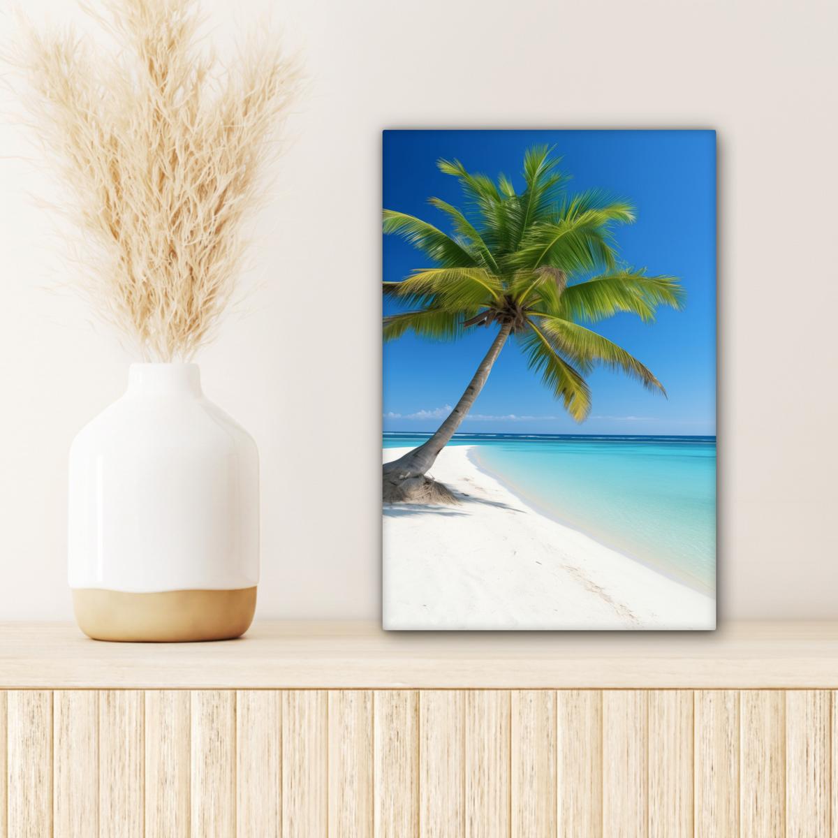 LEINWANDBILD Strand - Palme - Tropisch - Meer Deko Wohnzimmer 20x30 cm - Grün, Textil (20/30cm) - MuchoWow