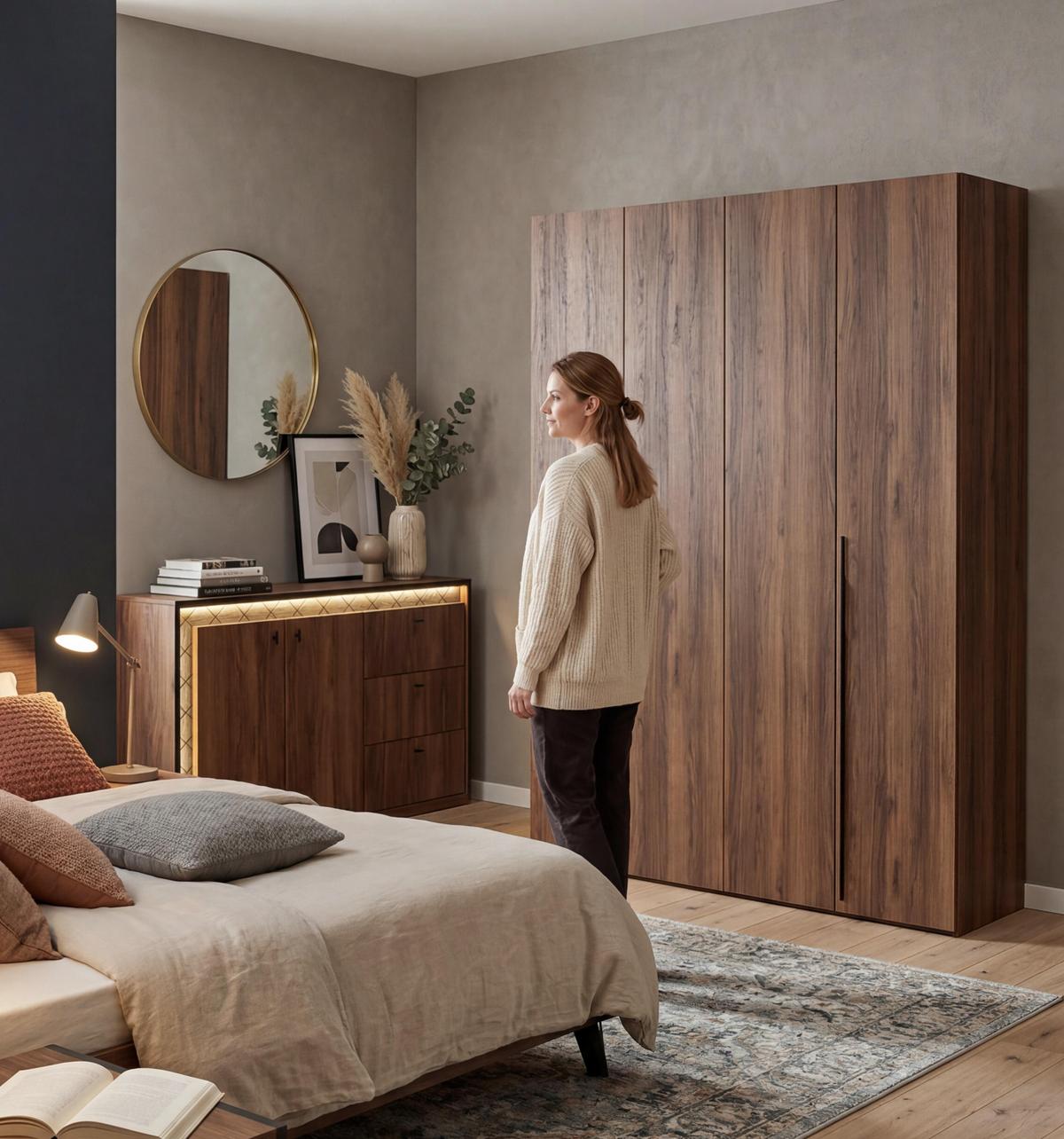 FALTTÜRENSCHRANK Omodeo 170 cm breit in Warmia-Nussbaum – mit WingLine-Falttüren - Walnussfarben, Holzwerkstoff (170/240/58cm) - AX Living