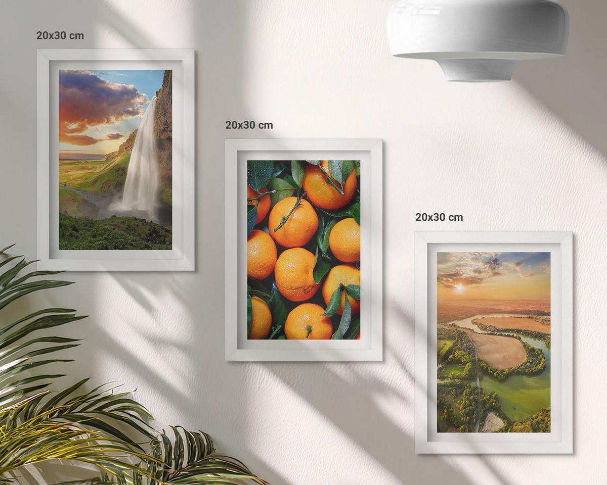 BILDER SET 3er Set - 20x30 cm Weißer Rahmen - Orange Mountain Wasserfall - Weiß, Kunststoff (20/30cm) - TULUP