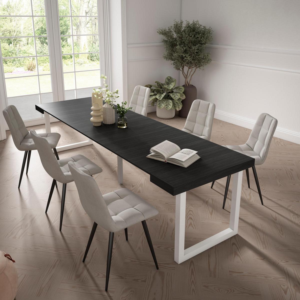 ESSTISCH ausziehbar 58 bis 302cm, für 14 Gäste, schwarz, 58/90/73cm - Schwarz, Holzwerkstoff (90/302/73cm) - Skraut Home