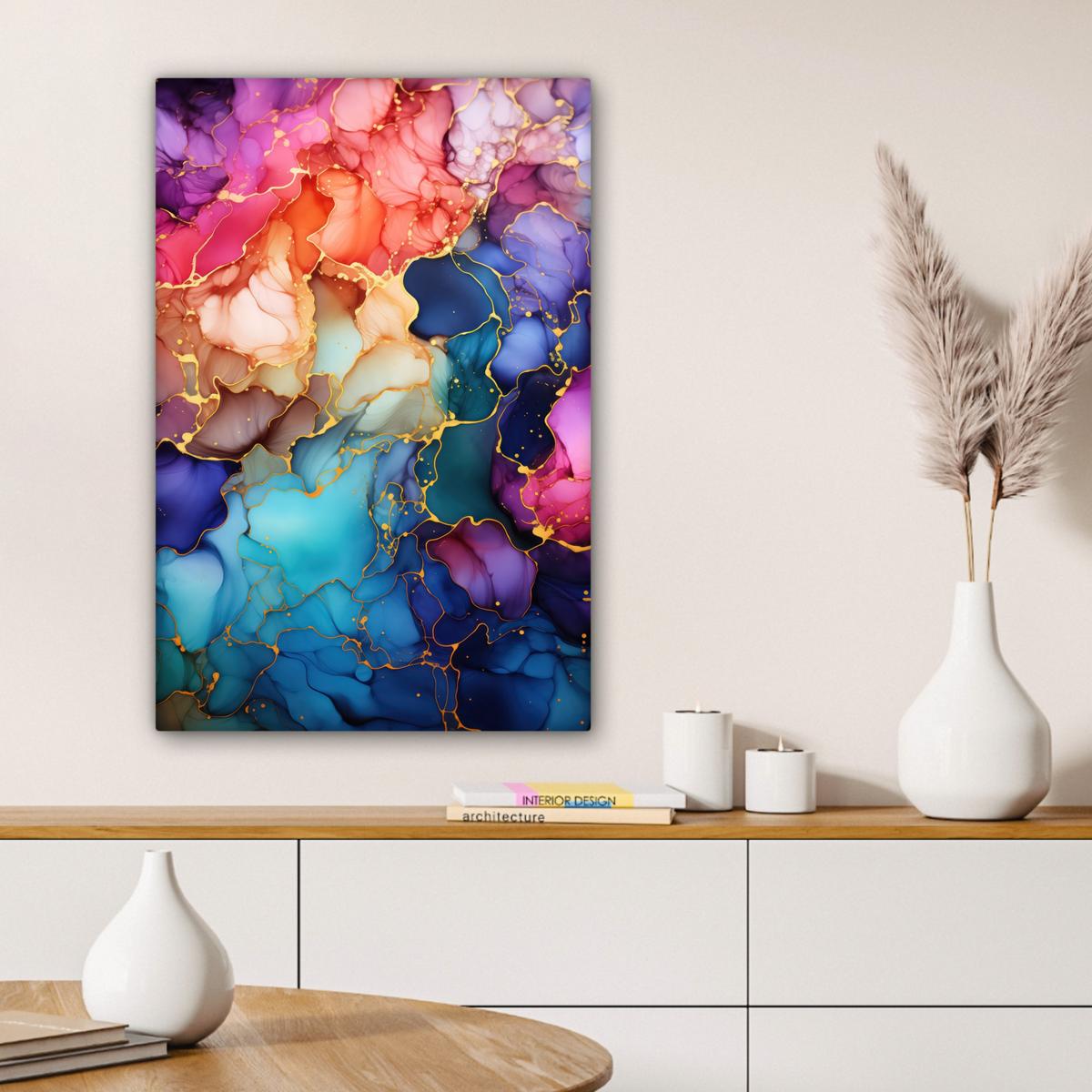 LEINWANDBILD Marmor - Bunt - Abstrakt Wanddeko Schlafzimmer 60x90 cm - Multicolor, Textil (60/90cm) - MuchoWow
