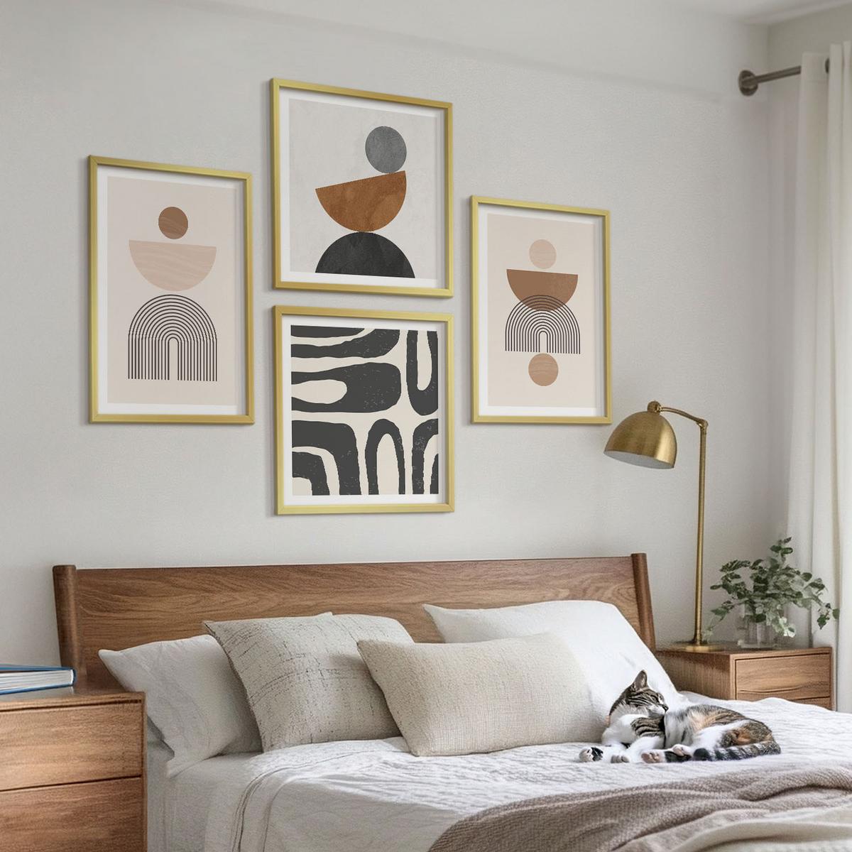 BILDER SET 4er Set - 50x50 cm & 40x60 cm Goldrahmen - Abstraktes Boho-Design - Goldfarben, Kunststoff (50/50cm) - TULUP