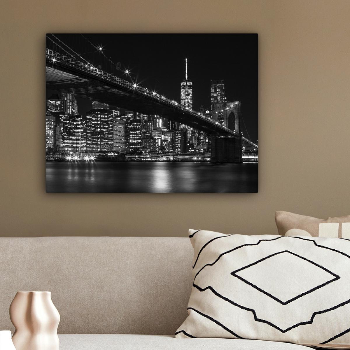 LEINWANDBILD New York - Brooklyn - Brücke Wandbild 40x30 cm - Schwarz, Textil (40/30cm) - MuchoWow