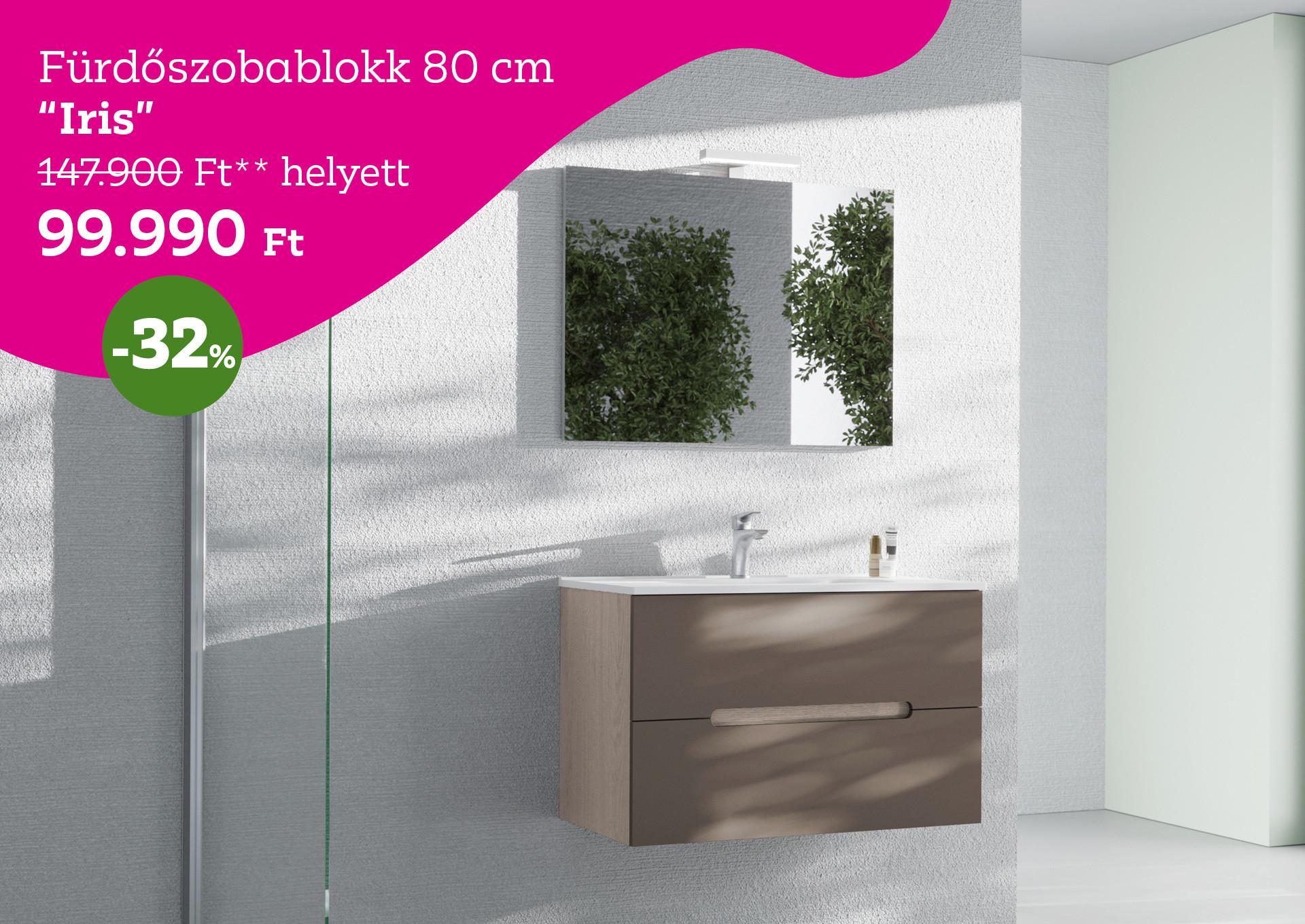 Fürdőszobablokk 80cm Iris 147900 Forint helyett 99990 Forint, kedvezmény mértéke 32%