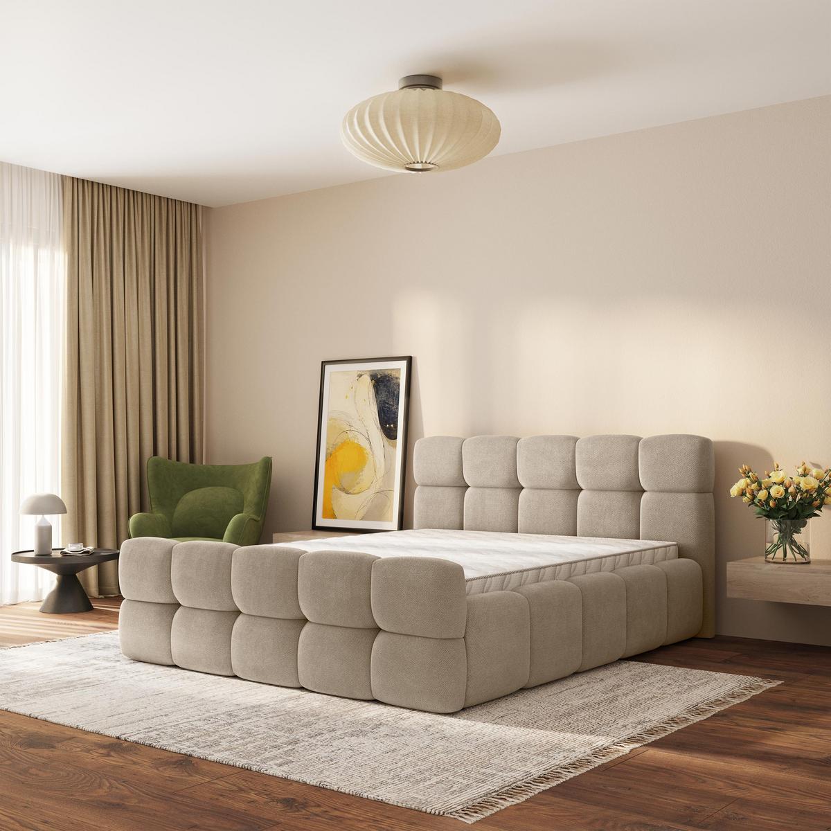 POLSTERBETT ELIZJA 180x200 cm mit Bettkästen - Beige - Beige, Holz (180/200cm) - MASSENO