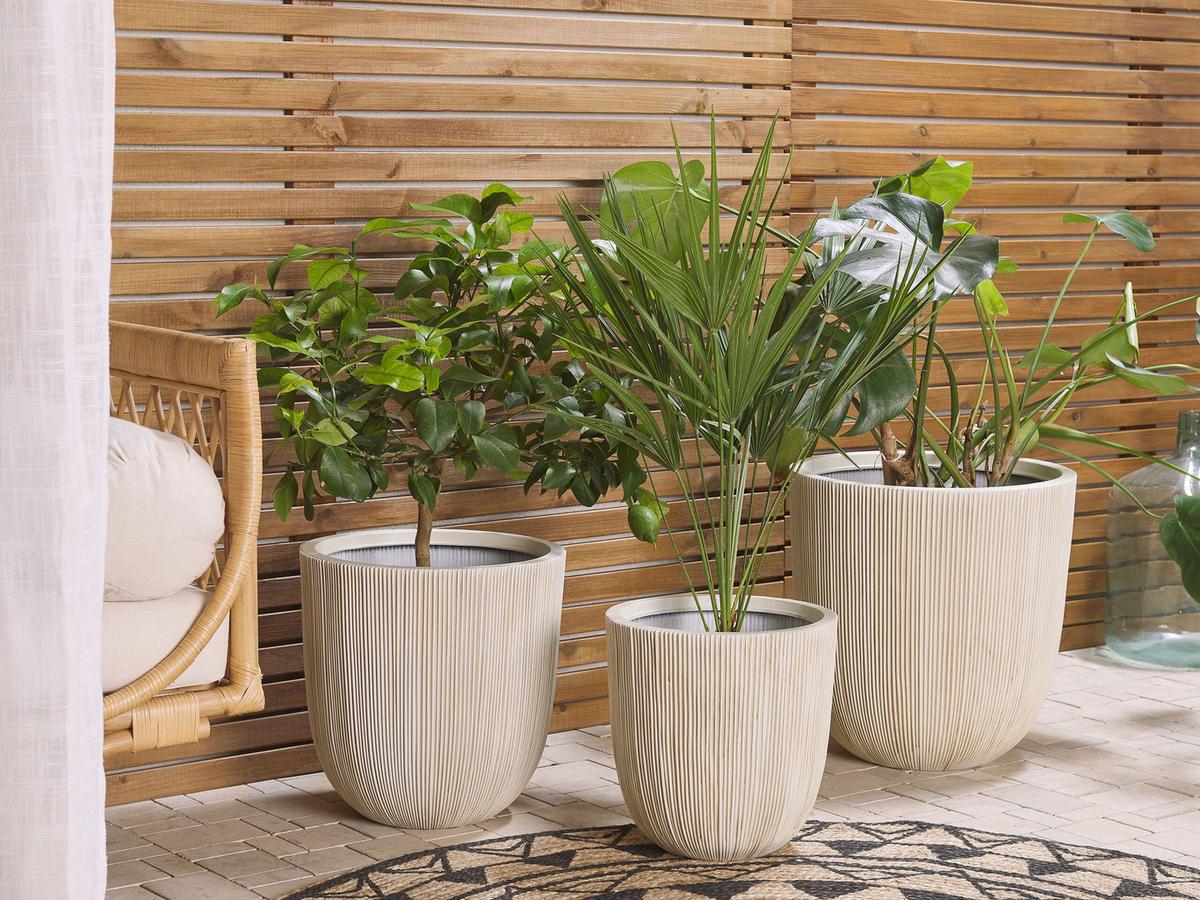 BLUMENTOPF beige/weiß rund 44/44/48 cm Chios - Beige/Weiß, Naturmaterialien (48cm) - Beliani