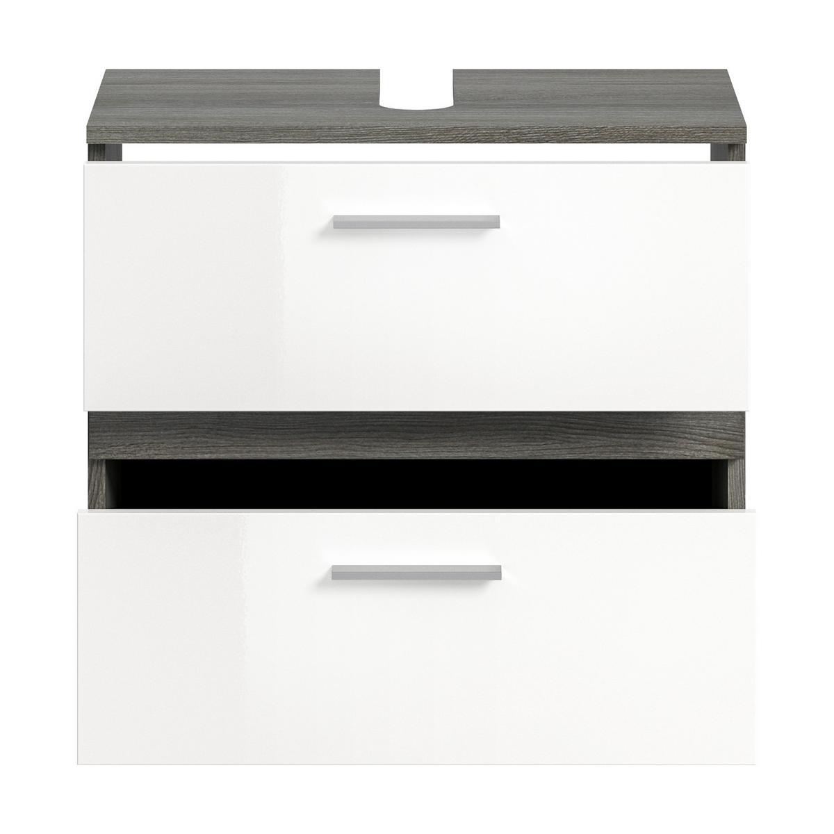 WASCHBECKENUNTERSCHRANK weiß Hochglanz, grau 60 cm, mit Schubkästen - Weiß Hochglanz/Schwarz, Holzwerkstoff/Kunststoff (60/57/34cm) - Inn.Furn