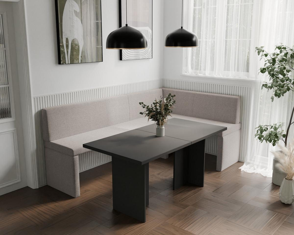 ECKBANK rechts OWEN Webstoff, 142/196 cm Creme - Creme, Holz/Textil (142/196cm) - Idohome