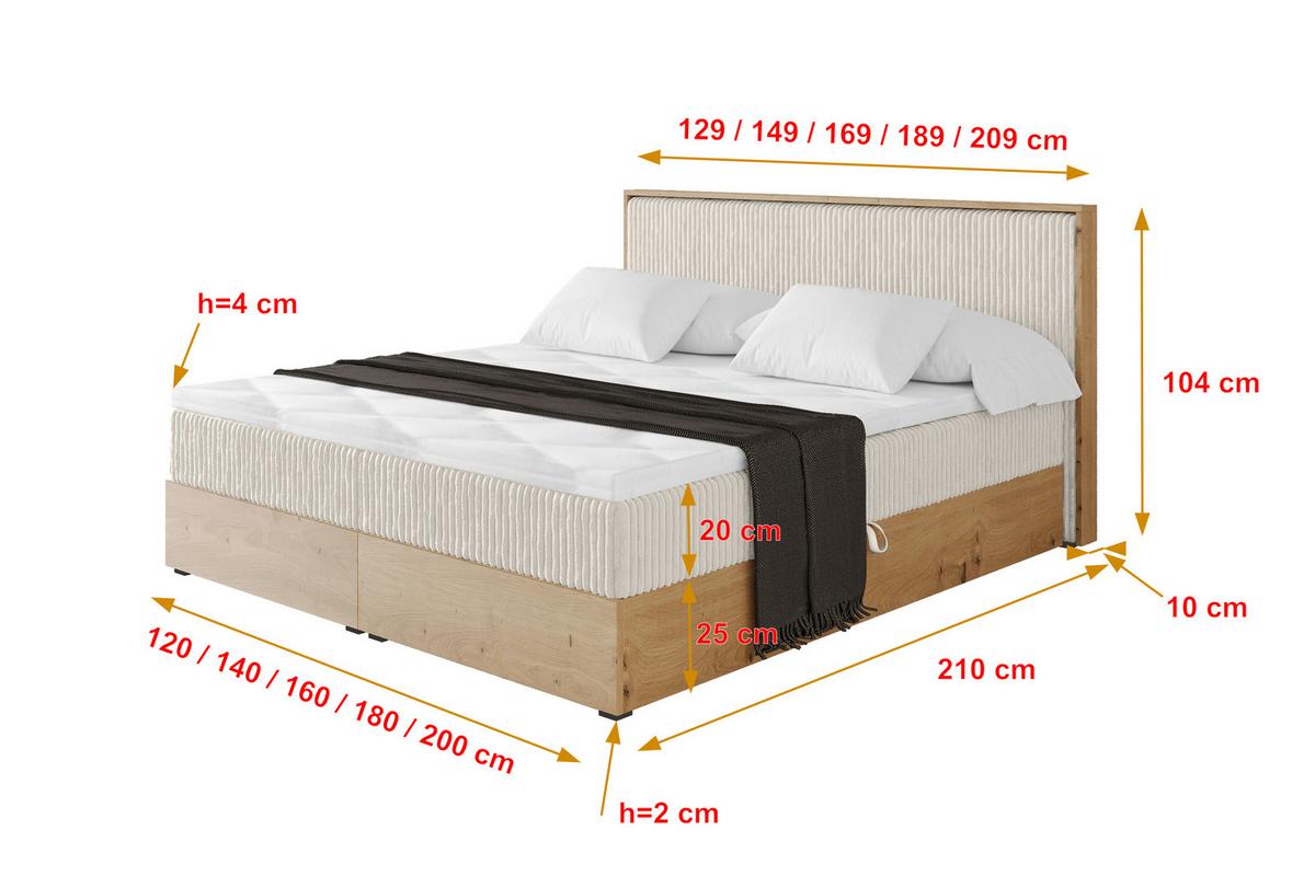 BOXBETT LOLLI9 - 120x200 - H4 Creme - Creme, Holzwerkstoff (120/200cm) - ALTDECOR