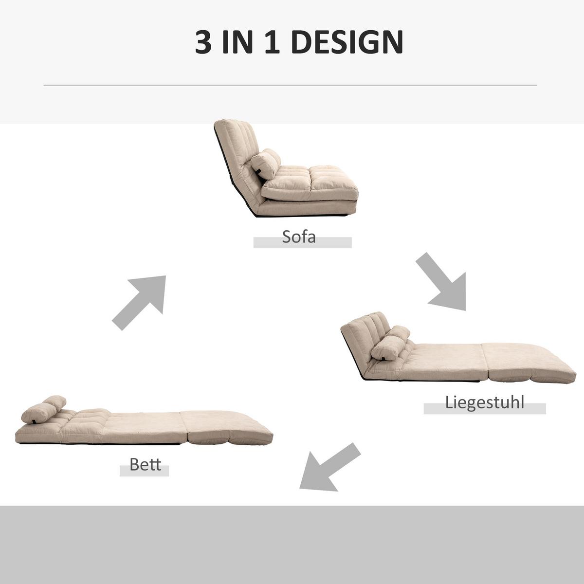 BODENSTUHL 2-in-1 Bodensessel Bett mit Rückenlehne 3 Positionen Verstellbar - Beige, Textil/Metall (73/60/102cm) - HOMCOM