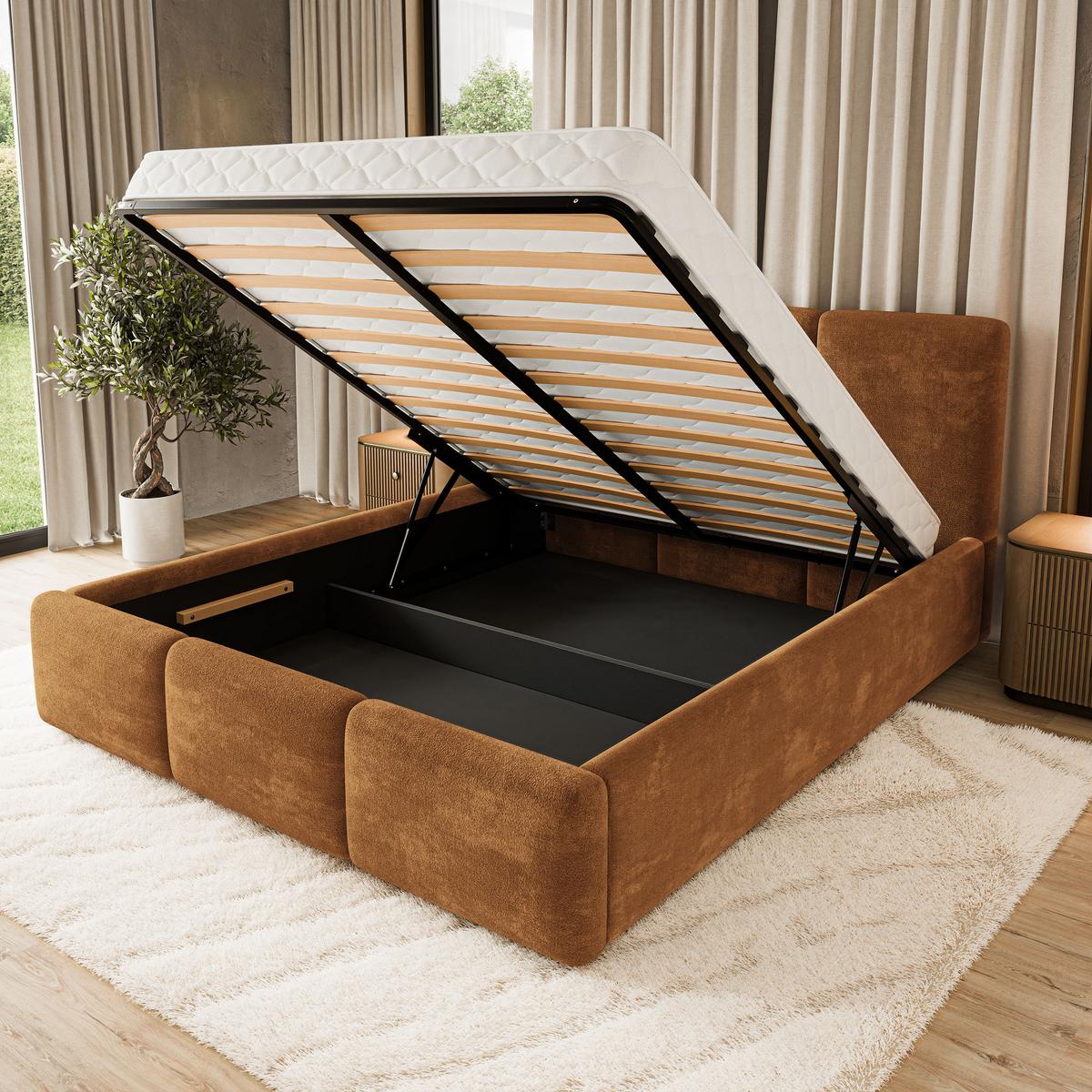 POLSTERBETT MORENA LM 120x200 cm mit Bettkästen - Hellbraun - Hellbraun, Holz (120/200cm) - MASSENO