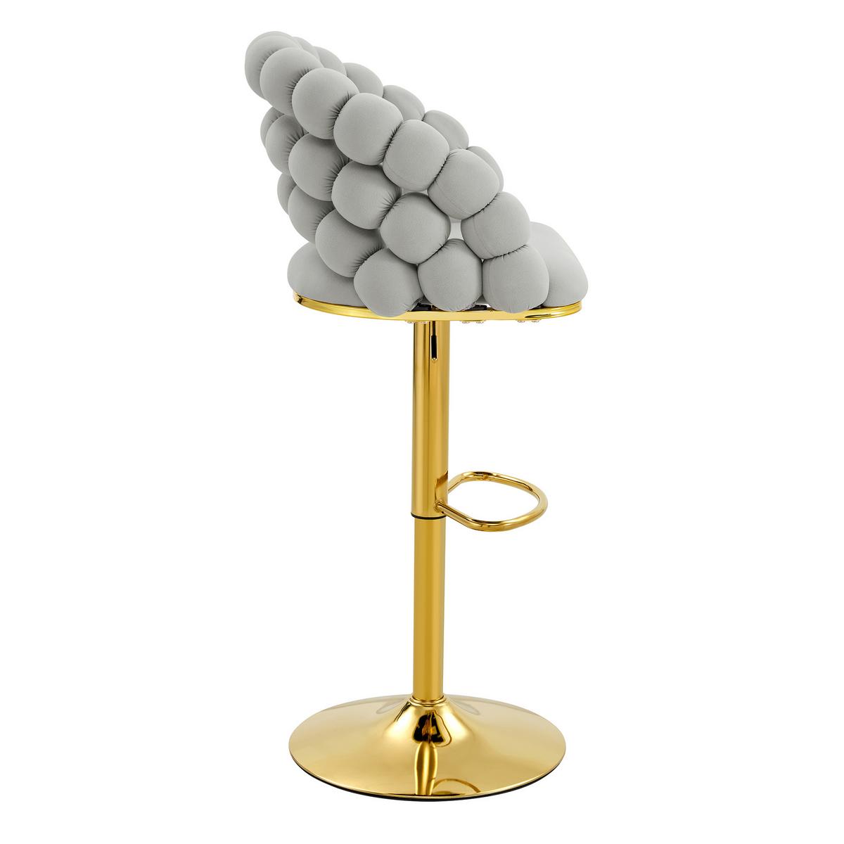 BARHOCKER 2er-Set aus samt mit gold-gestell, kugelketten-rückenlehne und höhenverstellbar - Hellgrau, Textil (45/112/52cm) - Urban Meuble