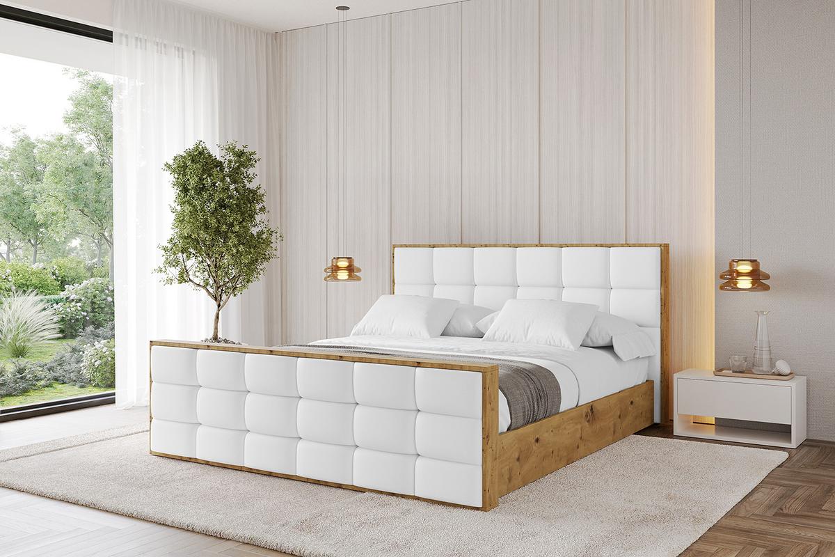 POLSTERBETT mit Bettkasten, Fußteil und Lattenrost, Boxbett ohne Matratze - ENZO2-Z 180x200 Weiß Kunstleder - Weiß Hochglanz, Holzwerkstoff/Textil (180/200cm) - ALTDECOR