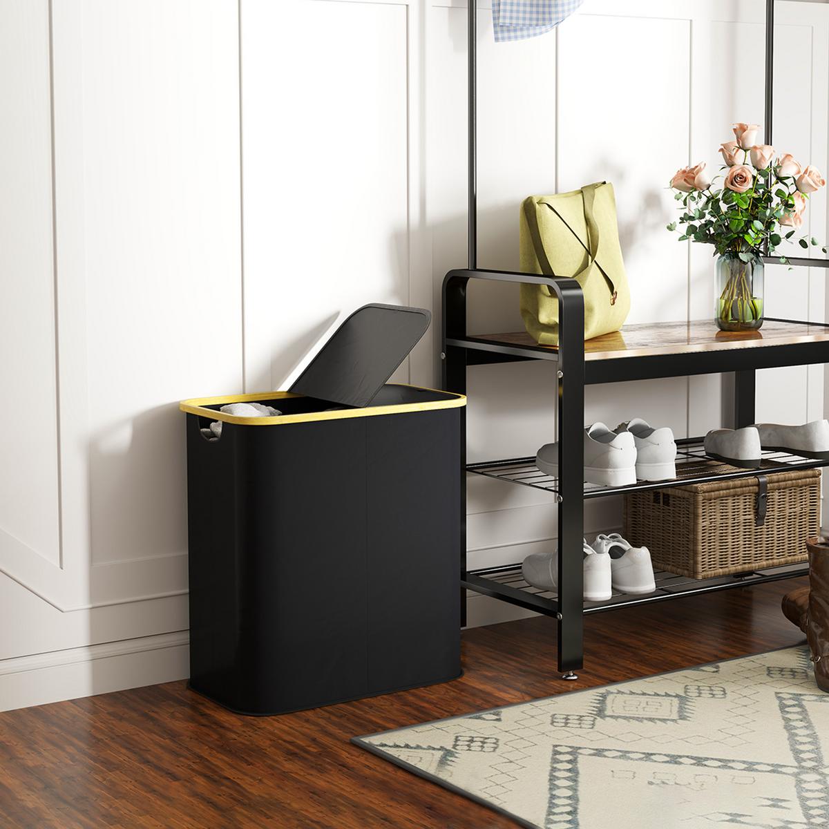 WÄSCHESORTIERER Bambus Vliesstoff Schwarz - Schwarz, Textil (34/58.5/54cm) - HOMCOM