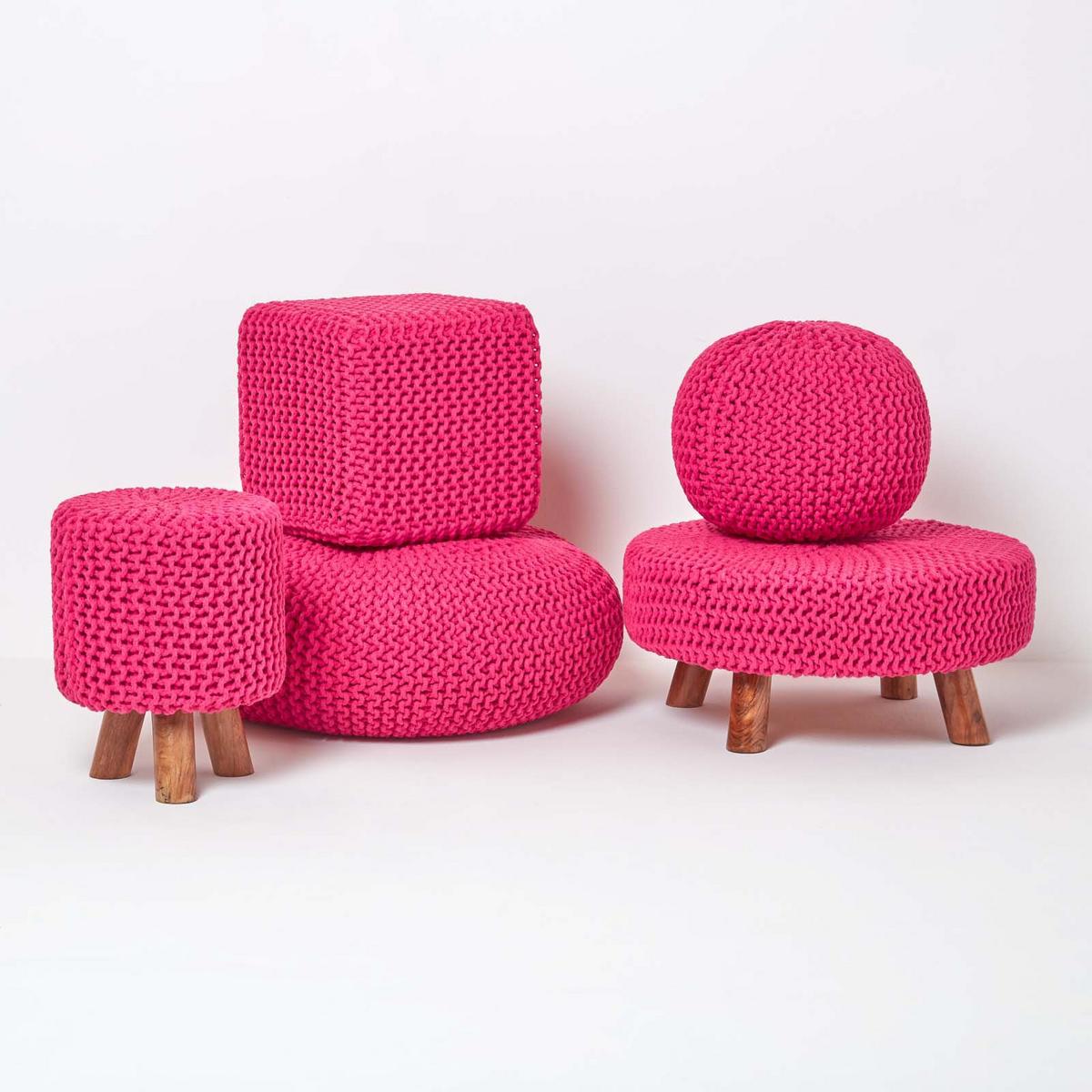 STRICK-HOCKER pink, rund 62/62/30 cm - Pink, Textil (62/30/62cm) - Homescapes