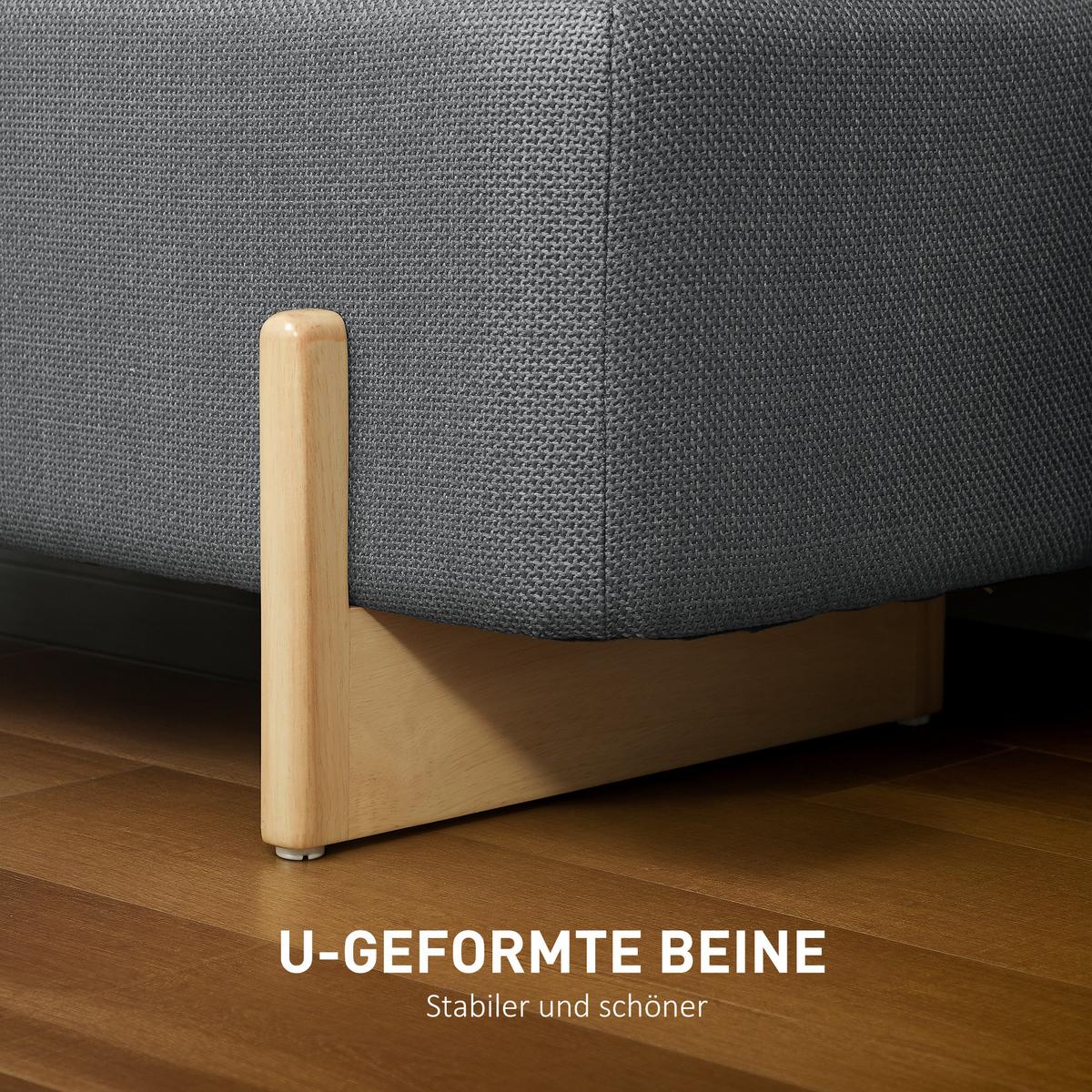 HOMCOM Sitzbank mit verstecktem Stauraum, gepolsterter Sitzfläche in Leinenoptik, Sicherheits-Scharniere, Holzbeine, Dunkelgrau - Dunkelgrau, Holz/Textil (44/44.5/111cm) - HOMCOM