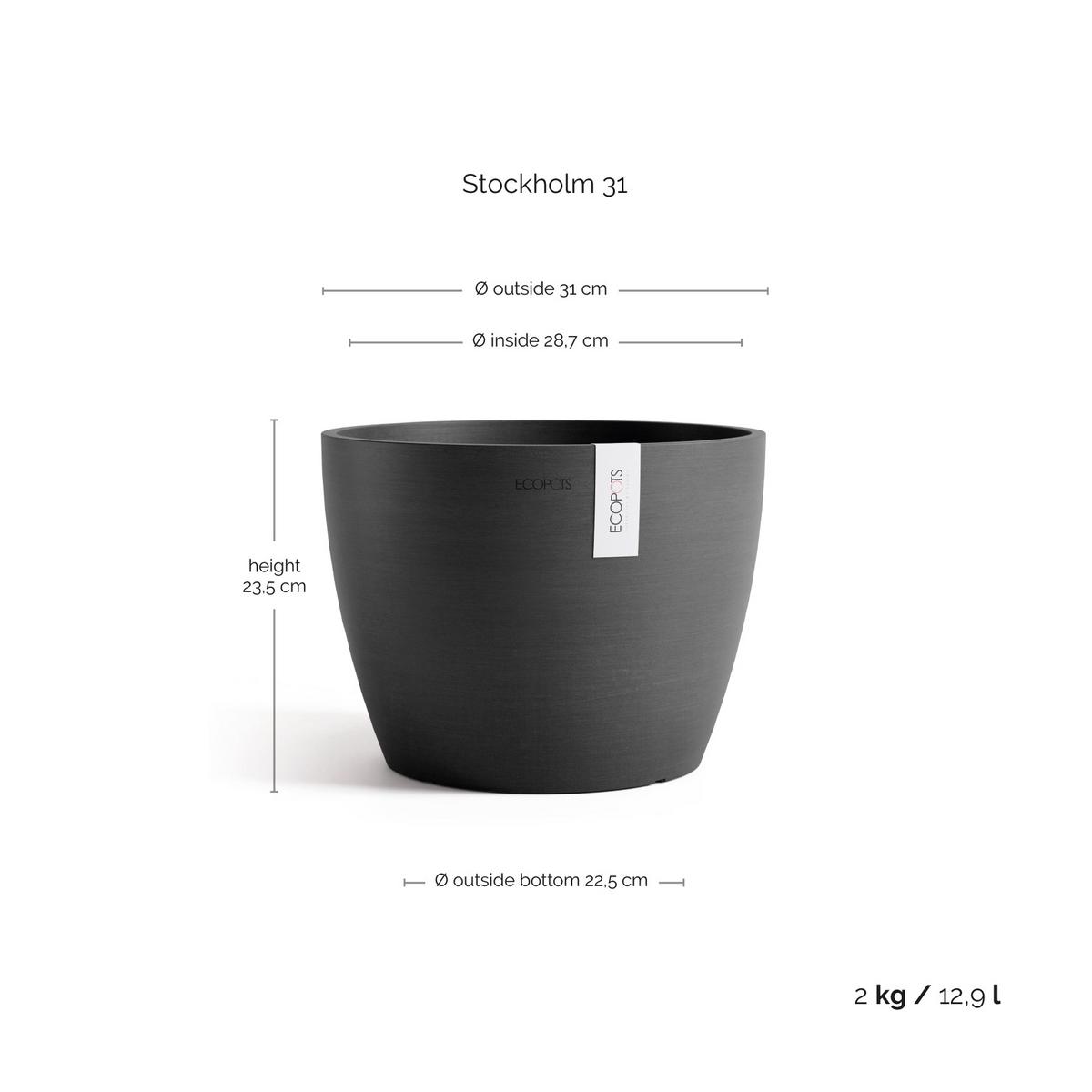 BLUMENTOPF Stockholm Dunkelgrau - Dunkelgrau, Kunststoff (31/23.5cm) - Ecopots