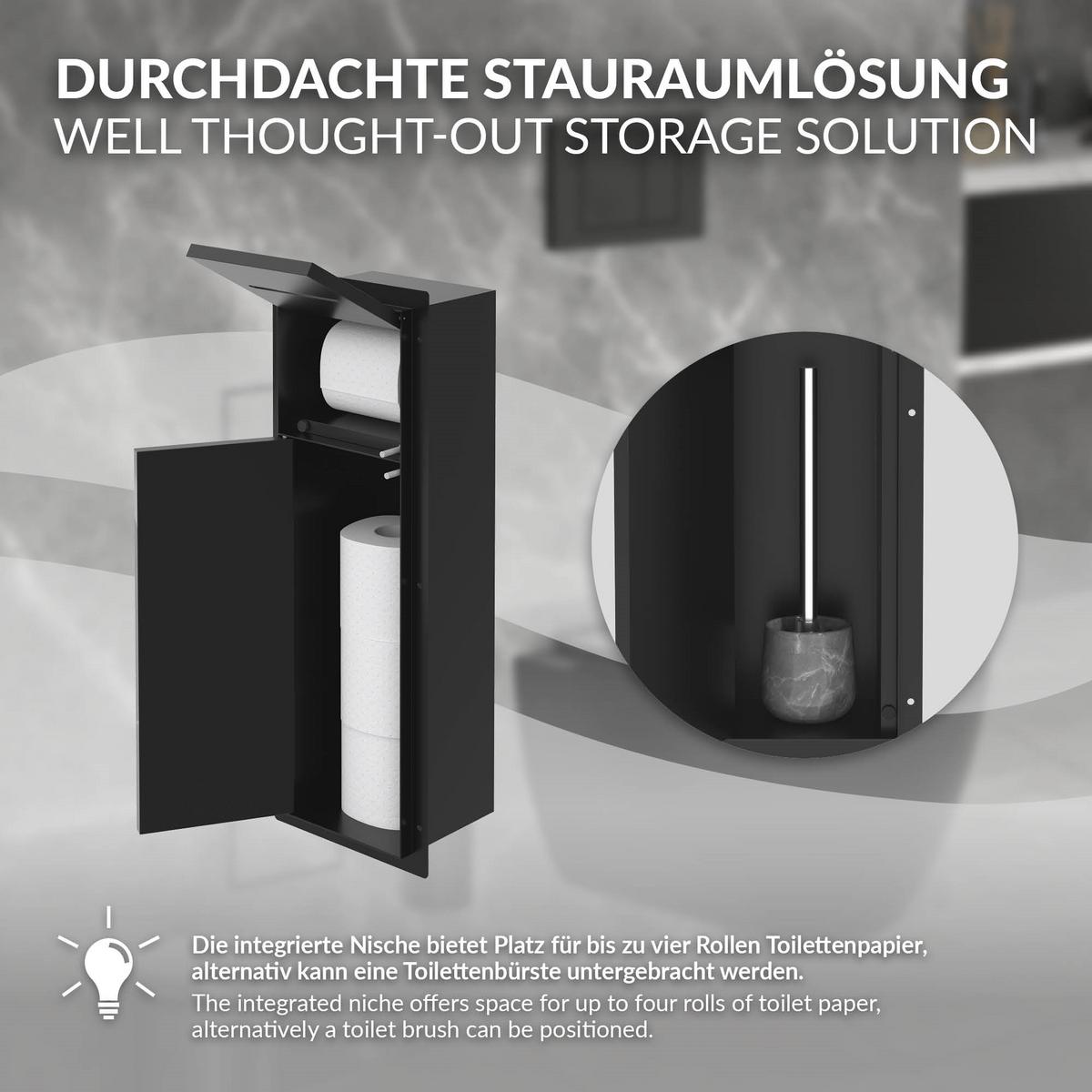 UNTERPUTZ-SCHRANKMODUL WC aus Edelstahl Schwarz matt 60x20x14 cm - Schwarz, Metall (14/60/20cm) - LuxeBath