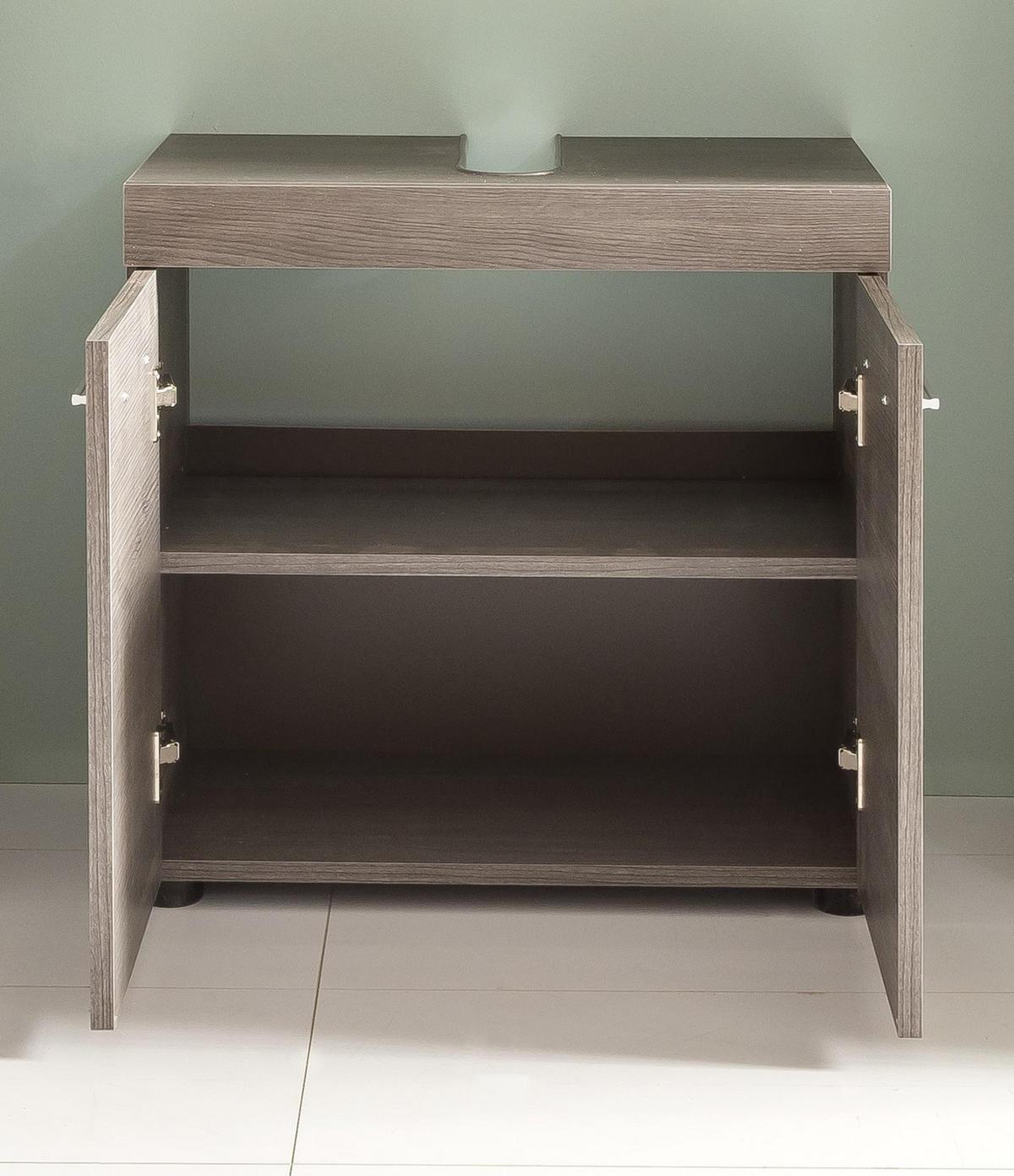 WASCHBECKENUNTERSCHRANK grau Rauchsilber 58 cm, Badschrank 2-türig - Silberfarben/Schwarz, Holzwerkstoff/Kunststoff (58/57/31cm) - Top.Furn